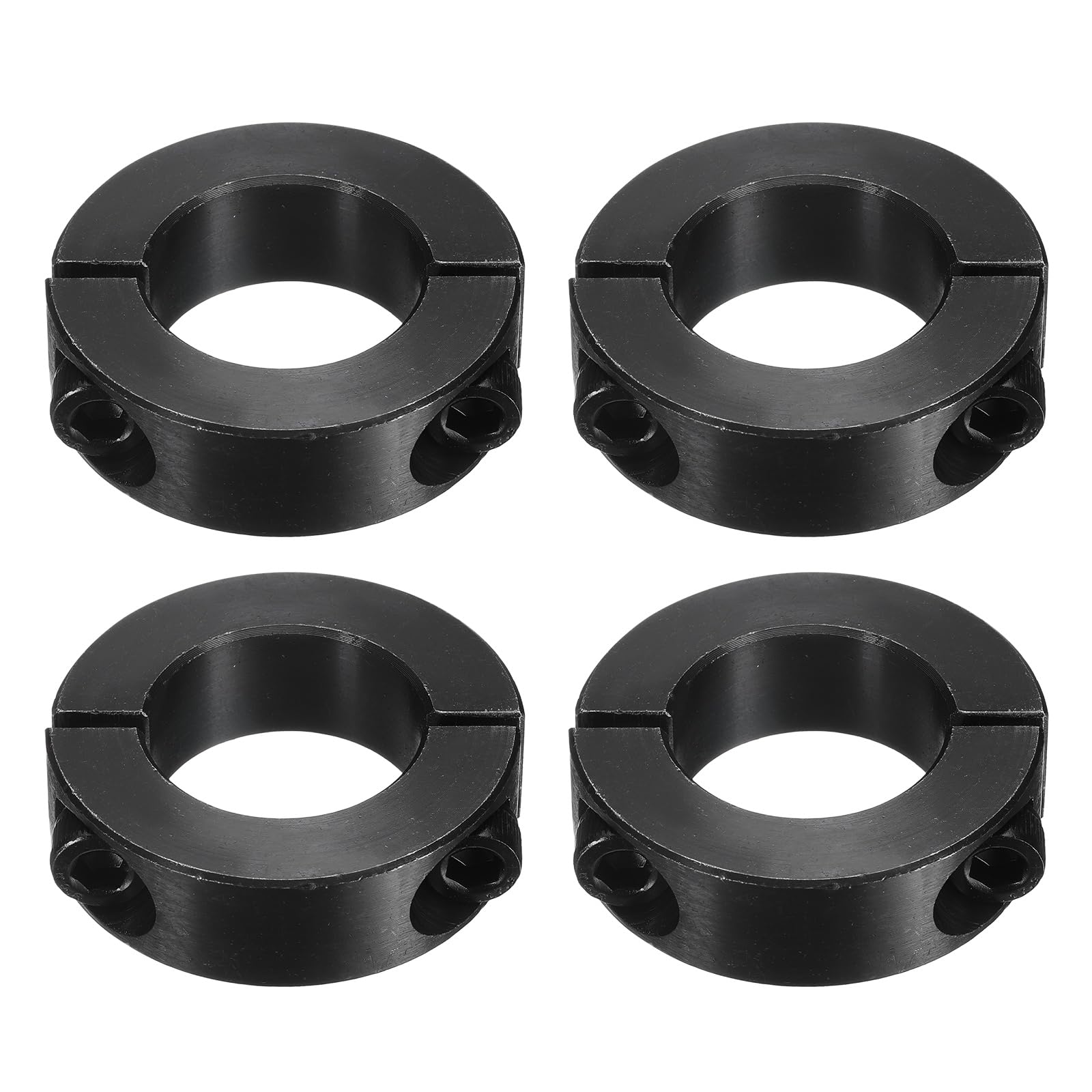 uxcell 4Pcs Double Split Shaft Collar, 28mm Bore One Piece Clamping Collar 48mm OD 15mm Thickness Black Oxide Lock Collar Clamp with Set Screws (1028 Steel)