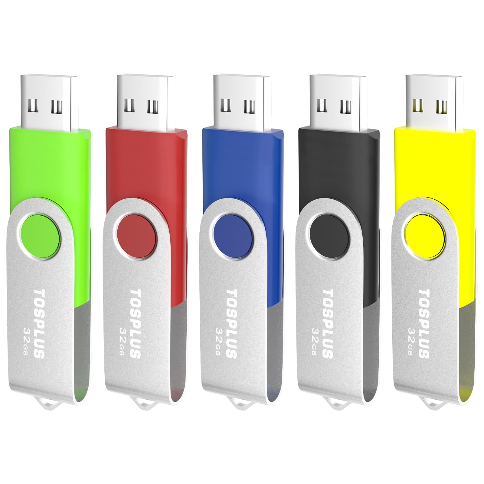 Confezione da 5 chiavette USB 2.0 da 32 GB, chiavetta USB 2.0 con zip, colore: Nero/Verde/Blu/Rosso/Giallo)