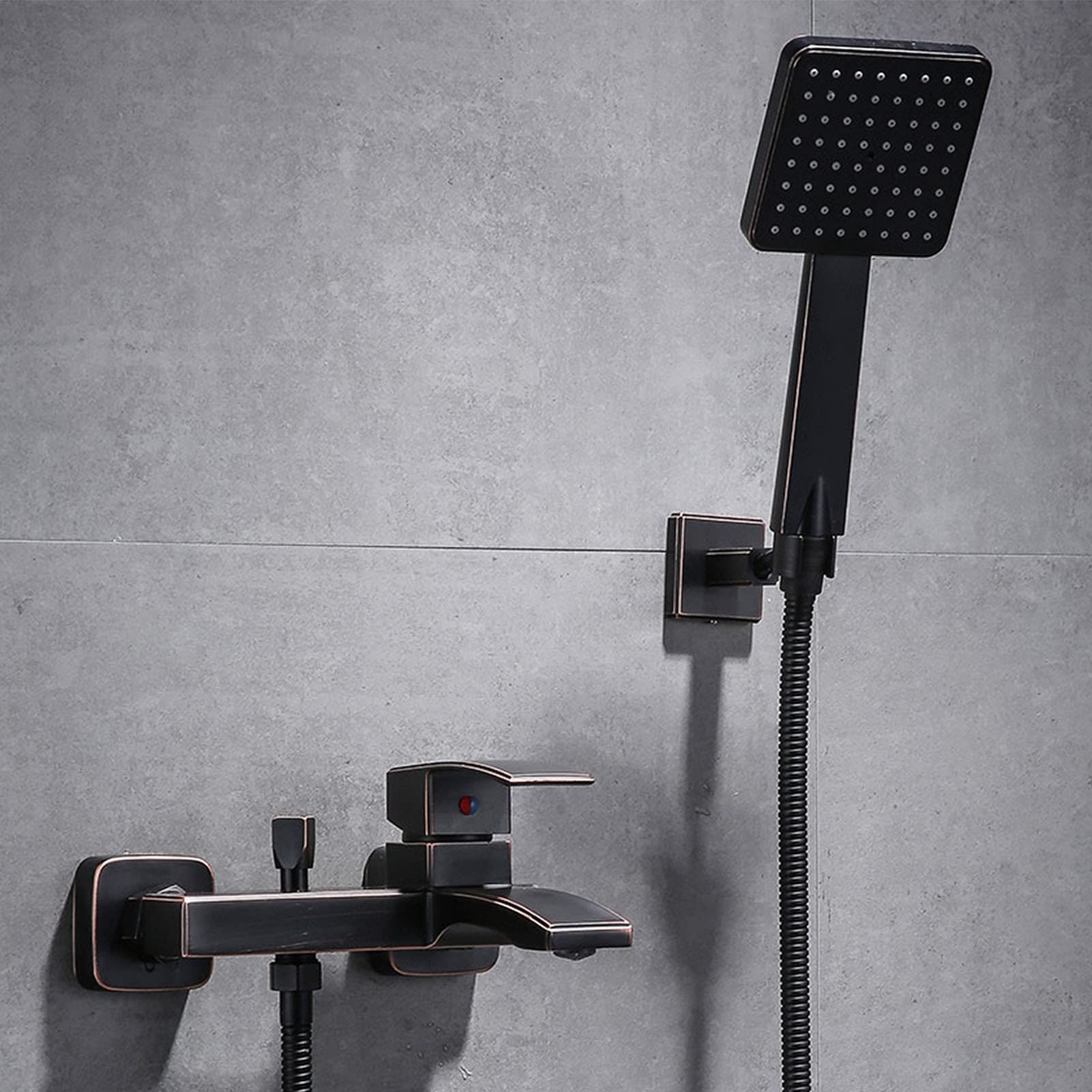 CWCQGH Wall Mount Bathtub Faucet, Brass Tub Faucet with Handheld Shower, Bathroom Mixer Tap, Single Handle Shower Faucet Set Black