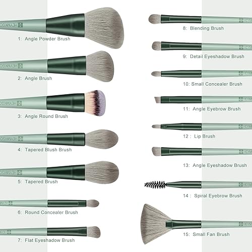 Miniatura 9 de HEYMKGO - Juego de 11 brochas de maquillaje + 15 brochas de maquillaje, cerdas sintéticas de primera calidad, mango cónico, base Kabuki, cepillo