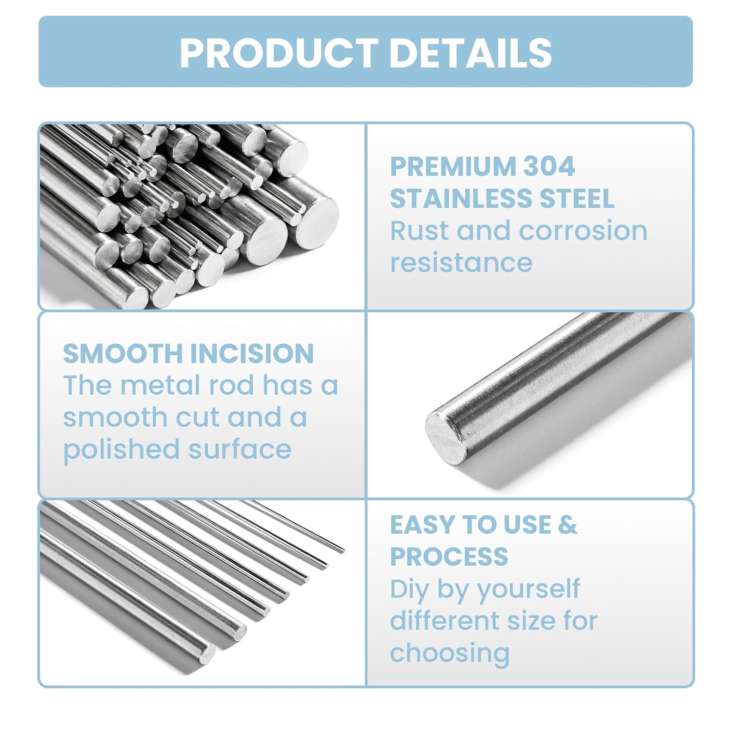 20Pcs 5mm x 406mm 304 Stainless Steel Round Rods | Metal Shaft, Smooth Rods for Industry, Metal Working Hobbies ＆ DIY Craft