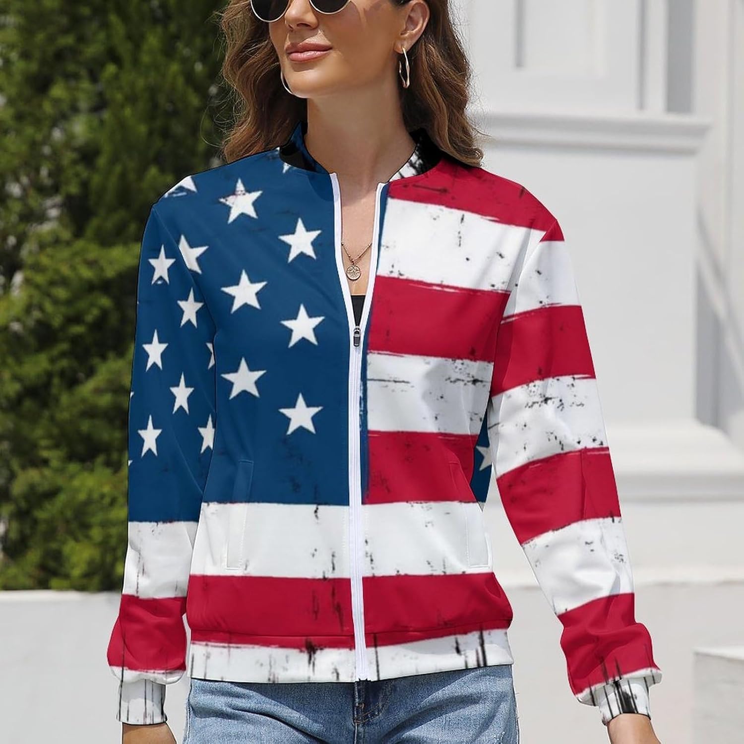 Womens Zip Up Jacket with Pocket, Long Sleeve Casual Hoodie Pullover Tops Stand Collar Thin Sweatshirts Outwear