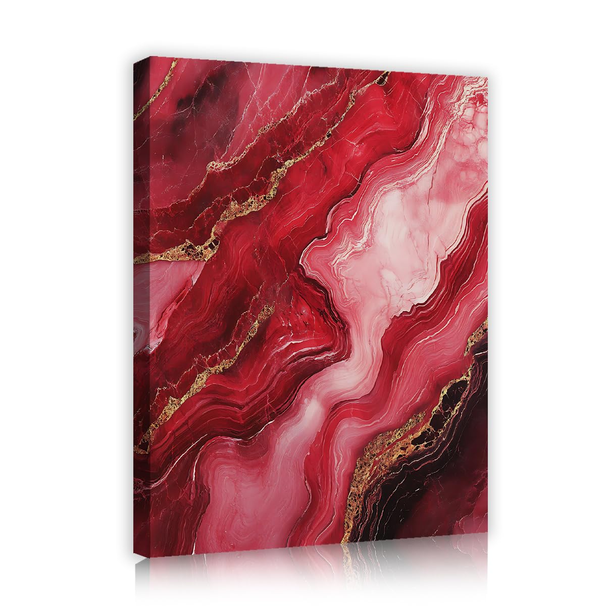 TOANGWALL Red Agate Wall Art Library Agate Geode Framed Canvas Prints Crimson Stylish Fluid Ripples Poster Painting for Classroom Decor 50x60cm