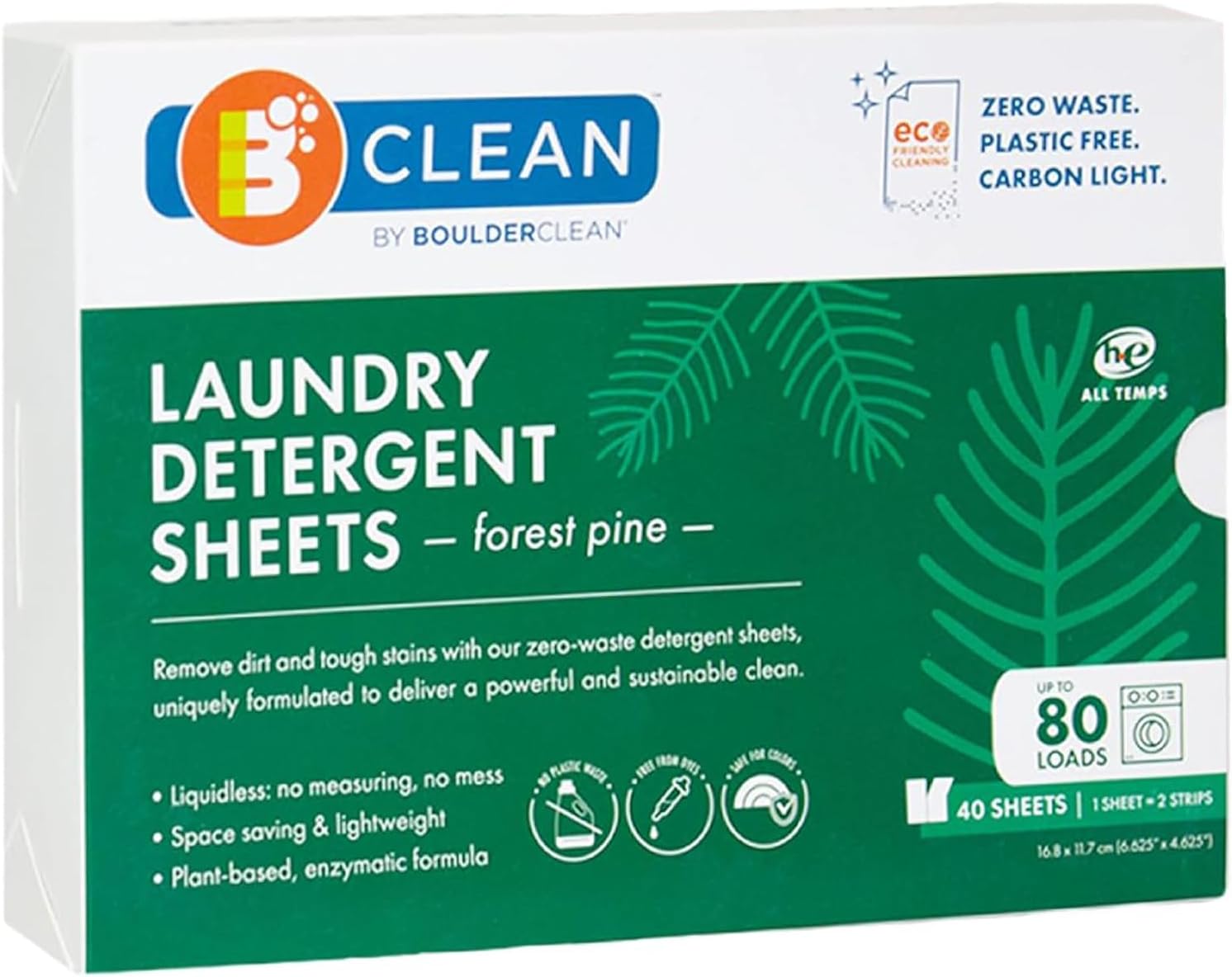 Boulder Clean Laundry Detergent Sheets, Forest Pine Scent 40 Sheets for 80 Loads