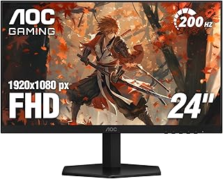 AOC 24G42HE 24” IPS Gaming Monitor, Full HD 1920x1080, 200Hz, 0.3ms MPRT, G-Sync Compatible, HDR Ready, FlickerFree, HDMI 2.0 & DisplayPort 1.4, 3-Year Zero-Bright-Dot
