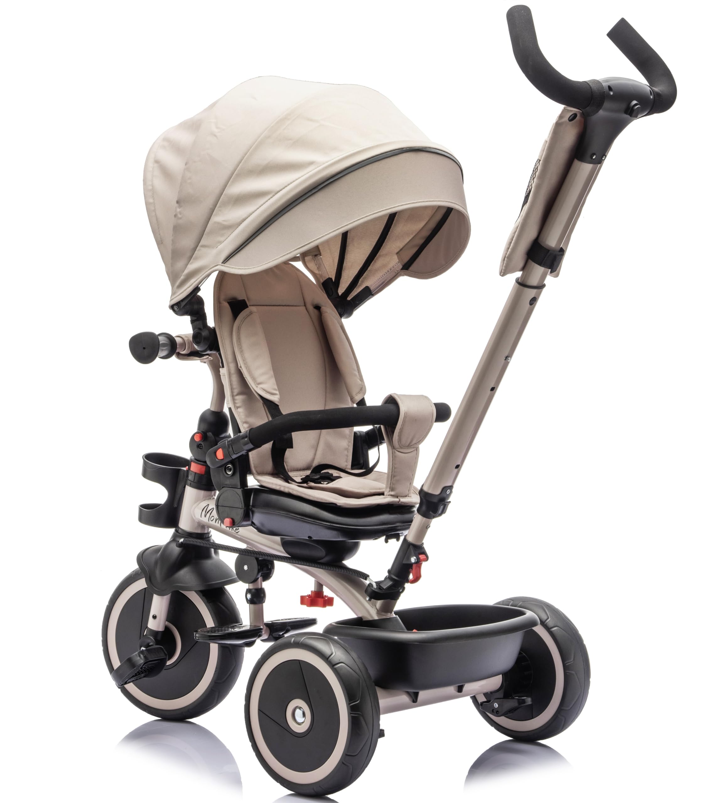 MonTrike Triciclo Explorer Gioco Evolutivo da 12 mesi a 5 anni Reclinabile 4 in 1 fino a 25 kg Sedile Girevole con Accessori e Ruote in Gomma Eva (Cappuccino)