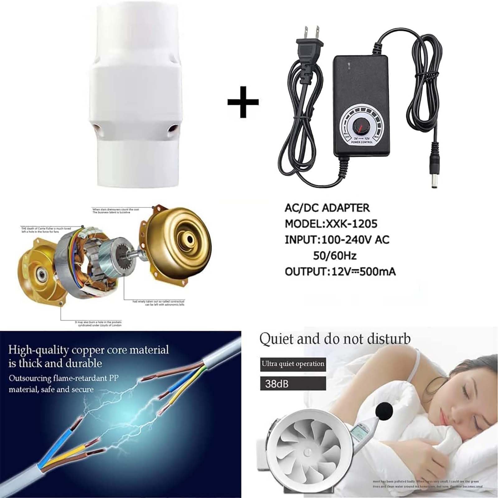 Wentylator Kanałowy Wyciągowy, Mały Cichy Wentylator Wyciągowy Do Łazienki 2 Cale, Z Hyper Flow I Niskim Poziomem Hałasu, Adapter 50 Mm-20 Mm, Do Kampera, Jachtu(50 mm to 32 mm,Speed governor)