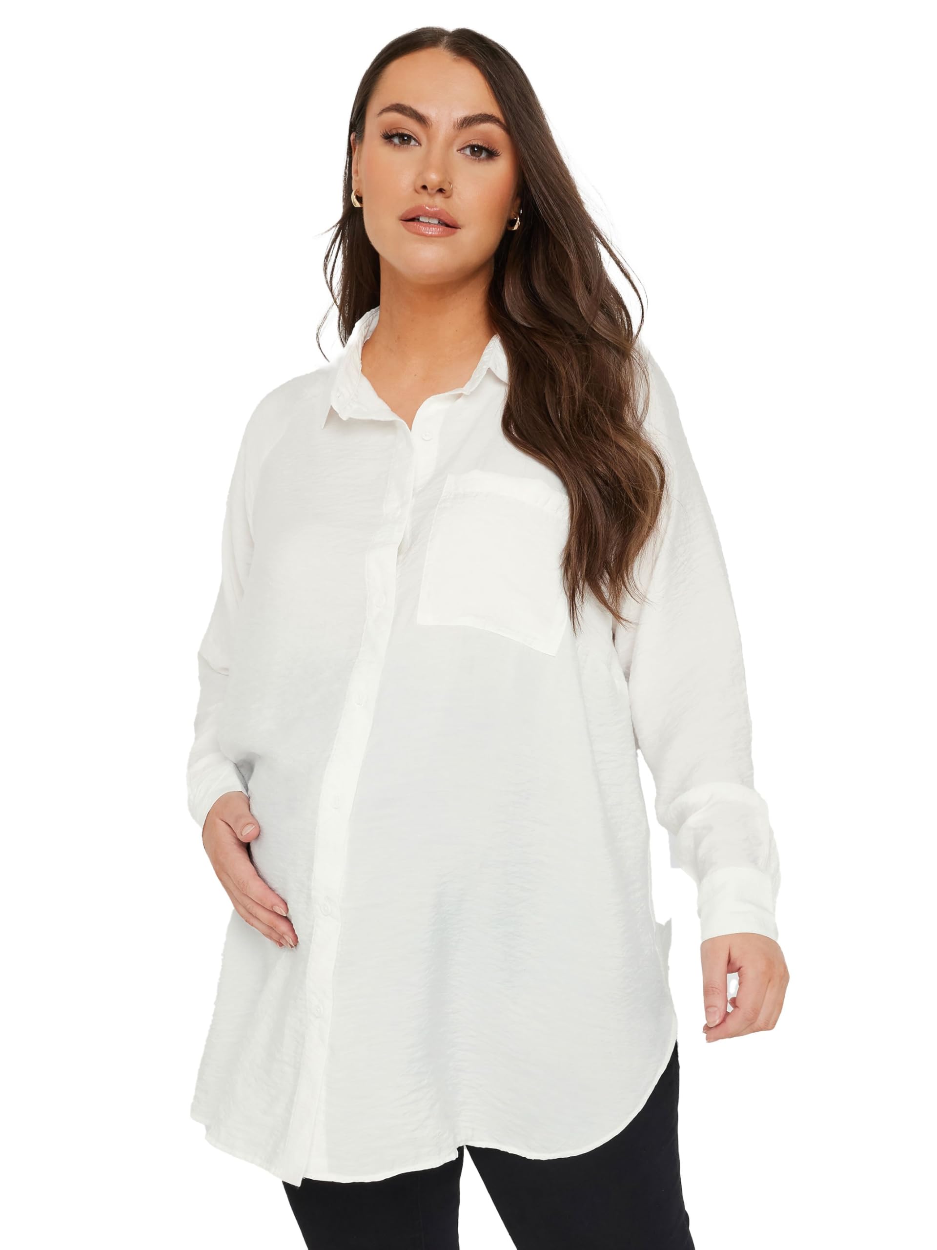 Yours Women's White Bump It Up Maternity Curve Pocket Shirt - Plus Size Curve