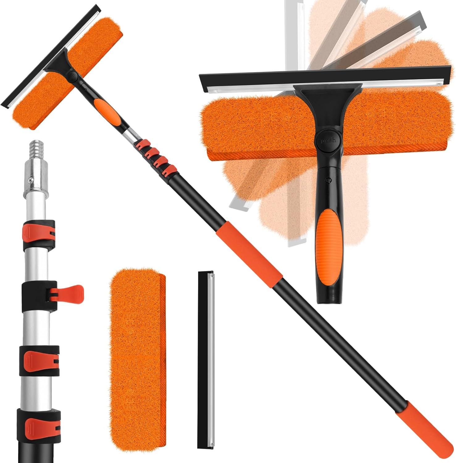 26FT High Window Cleaning Kit with Pole, 2 in 1 Window Squeegee for Window Cleaning,5-20FT Professional Window Cleaning Kit with Pole,180°Rotatable Squeegee for Indoor/Outdoor High Windows,Home,Car