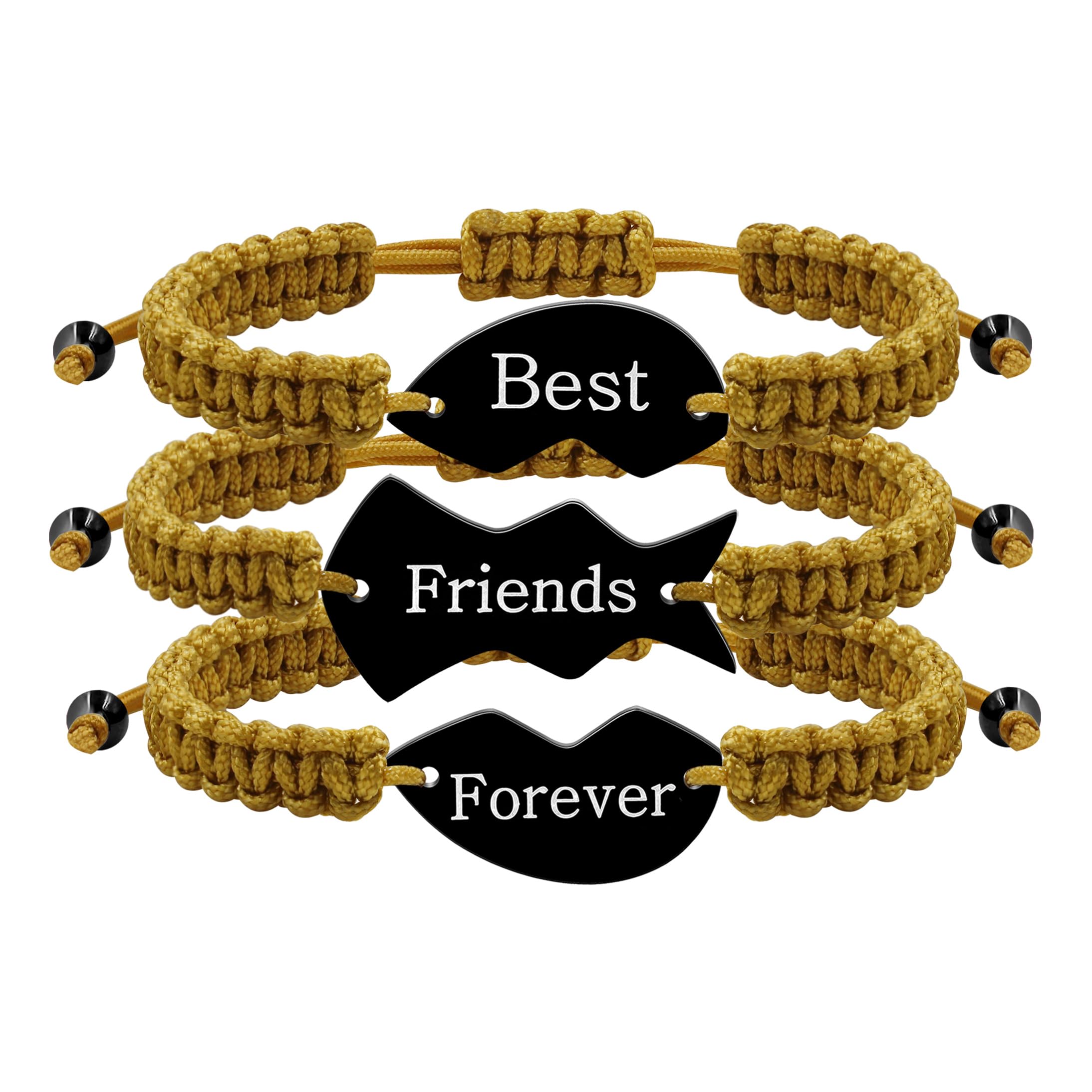 BFF Matching Bracelets Set of 3 - Braided Heart Puzzle Charm Friendship Jewelry for Best Friends, Couples | Engraved Long Distance Gift for Women &amp; Men