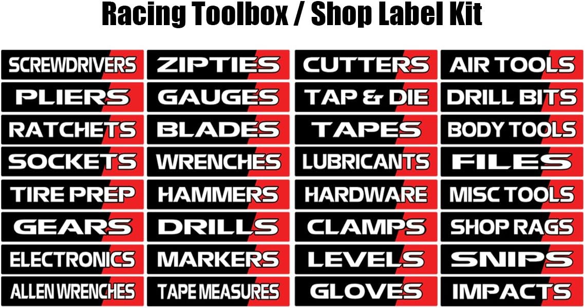 Toolbox Label Vinyl Decal Kit - Racing Edition - Toolbox, Trailer, Shop Label Kit