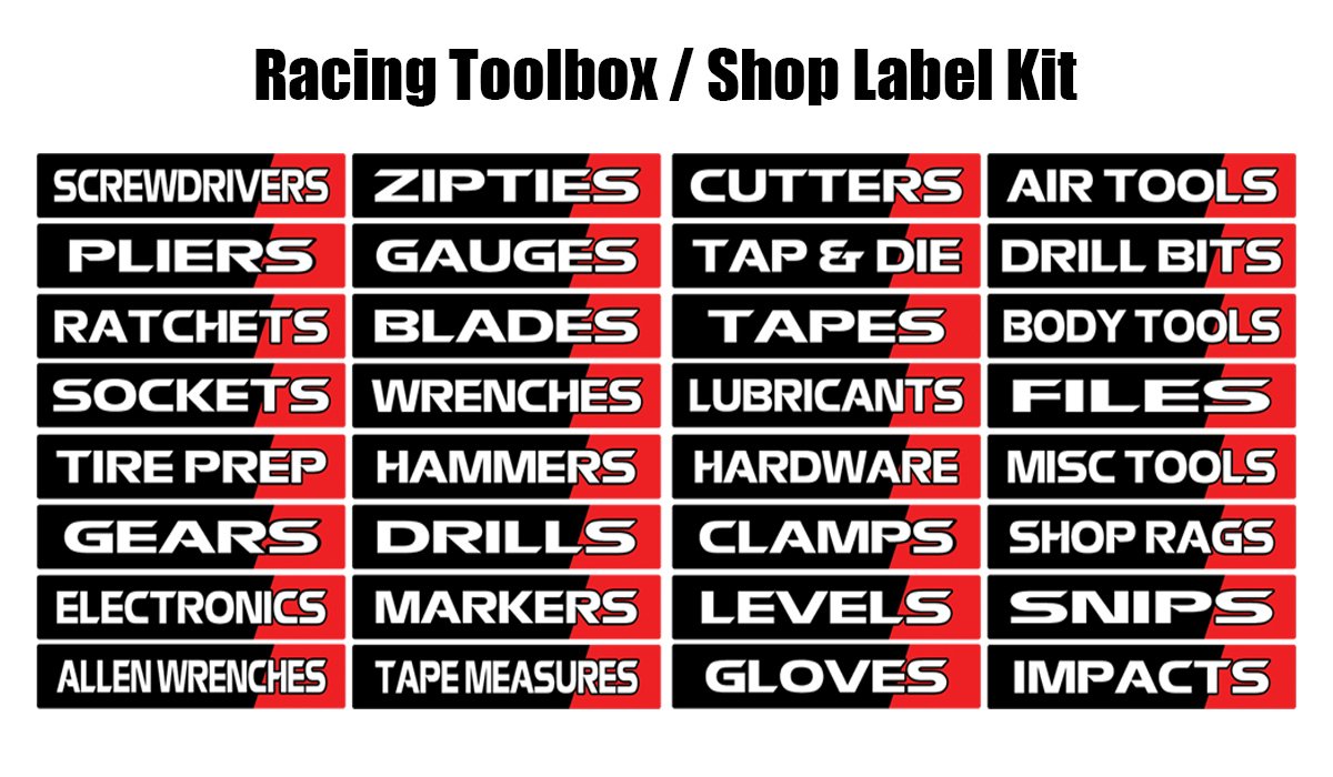 Toolbox Label Vinyl Decal Kit - Racing Edition - Toolbox, Trailer, Shop Label Kit