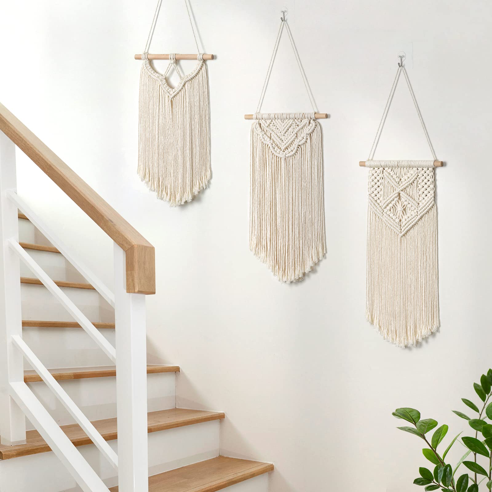 LOMOHOO 3 piccoli arazzi in macramè da appendere alla parete, decorazione artistica da parete, ideale per decorazioni per la casa boho, appartamento, camera dei bambini, decorazioni per feste