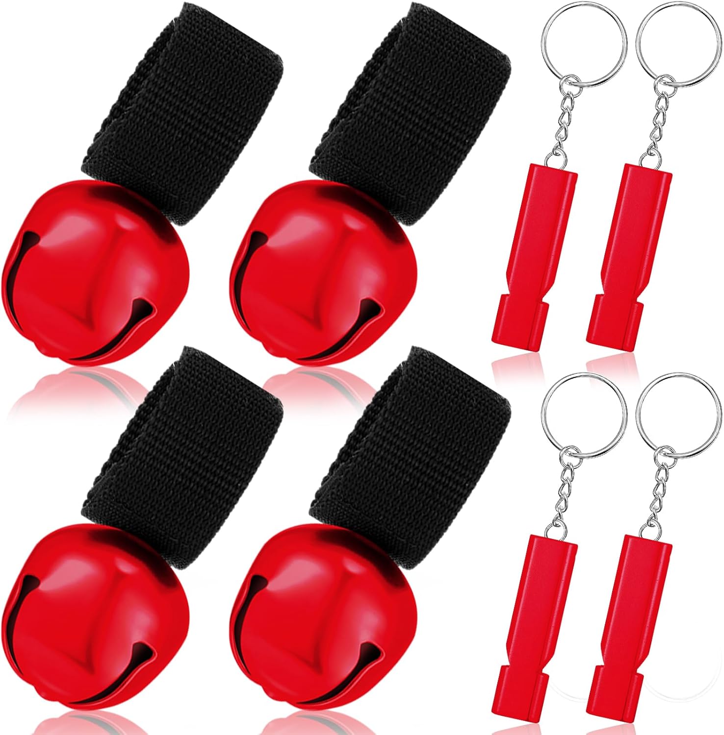 4 Sets Bear Bells with Whistle for Hiker, Loud Bear Bell with Emergency Whistle, Bear Bells for Hiking, Outdoor Camping, Survival, Biking, Fishing, Climbing, Hunting, Pet Tracker