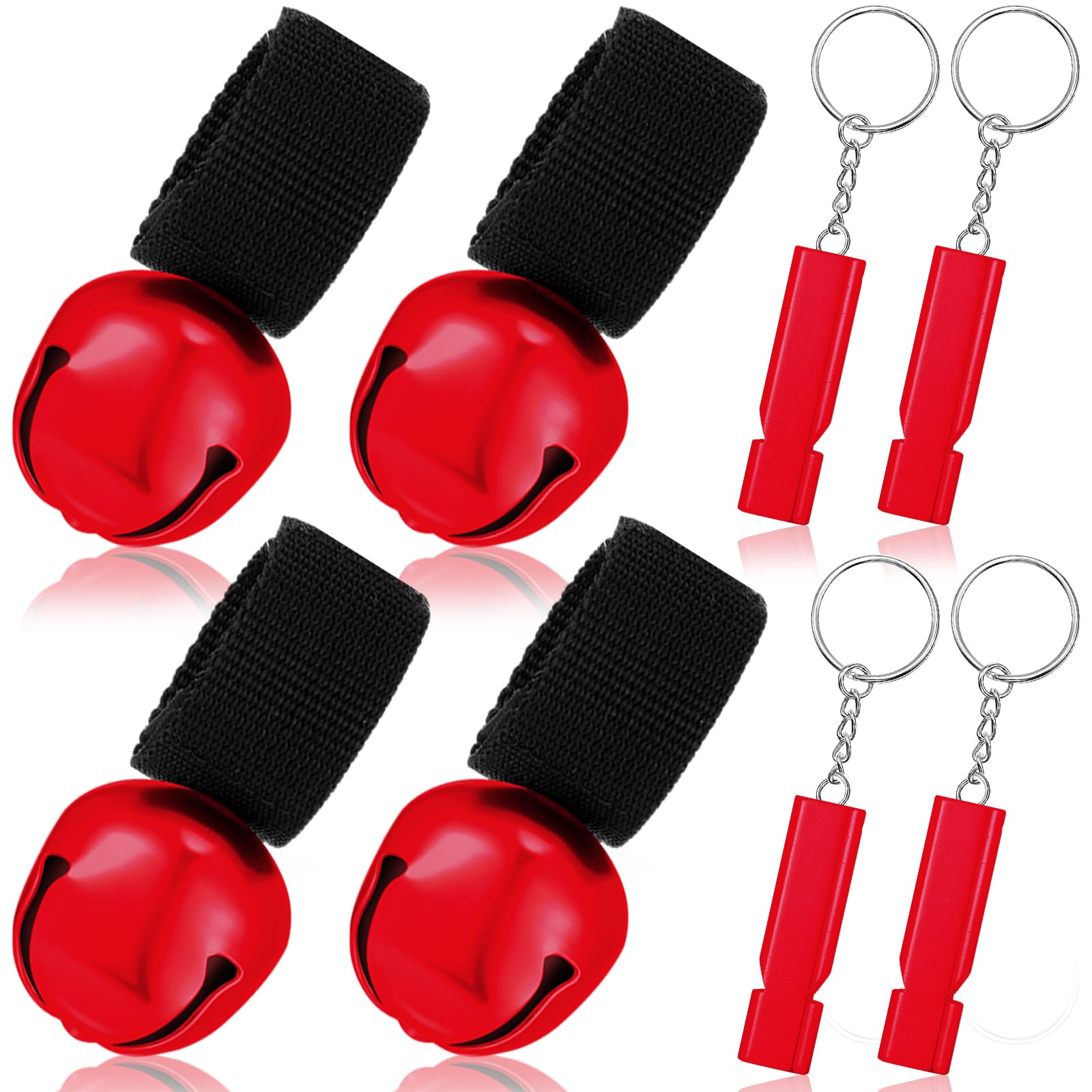 Photo 1 of Gemscream 4 Sets Bear Bells with Whistle for Hiker, Loud Bear Bell with Emergency Whistle, Bear Bells for Hiking, Outdoor Camping, Survival, Biking, Fishing, Climbing, Hunting, Pet Tracker(Red)