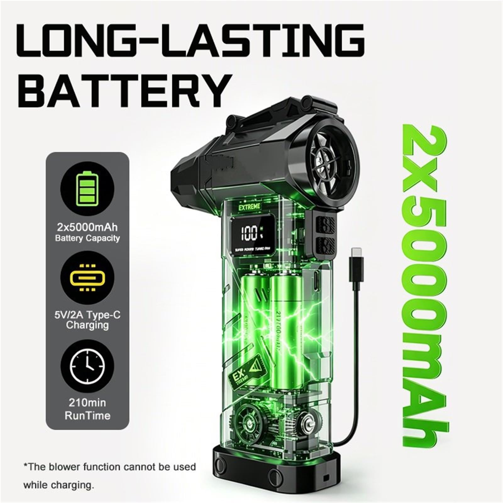 Soplante coche Soplador de aire HFX-08 130000Rpm Turbo ventilador 10000mAh batería 0-100 engranajes ajustables velocidad del viento(HFX-08-XC)