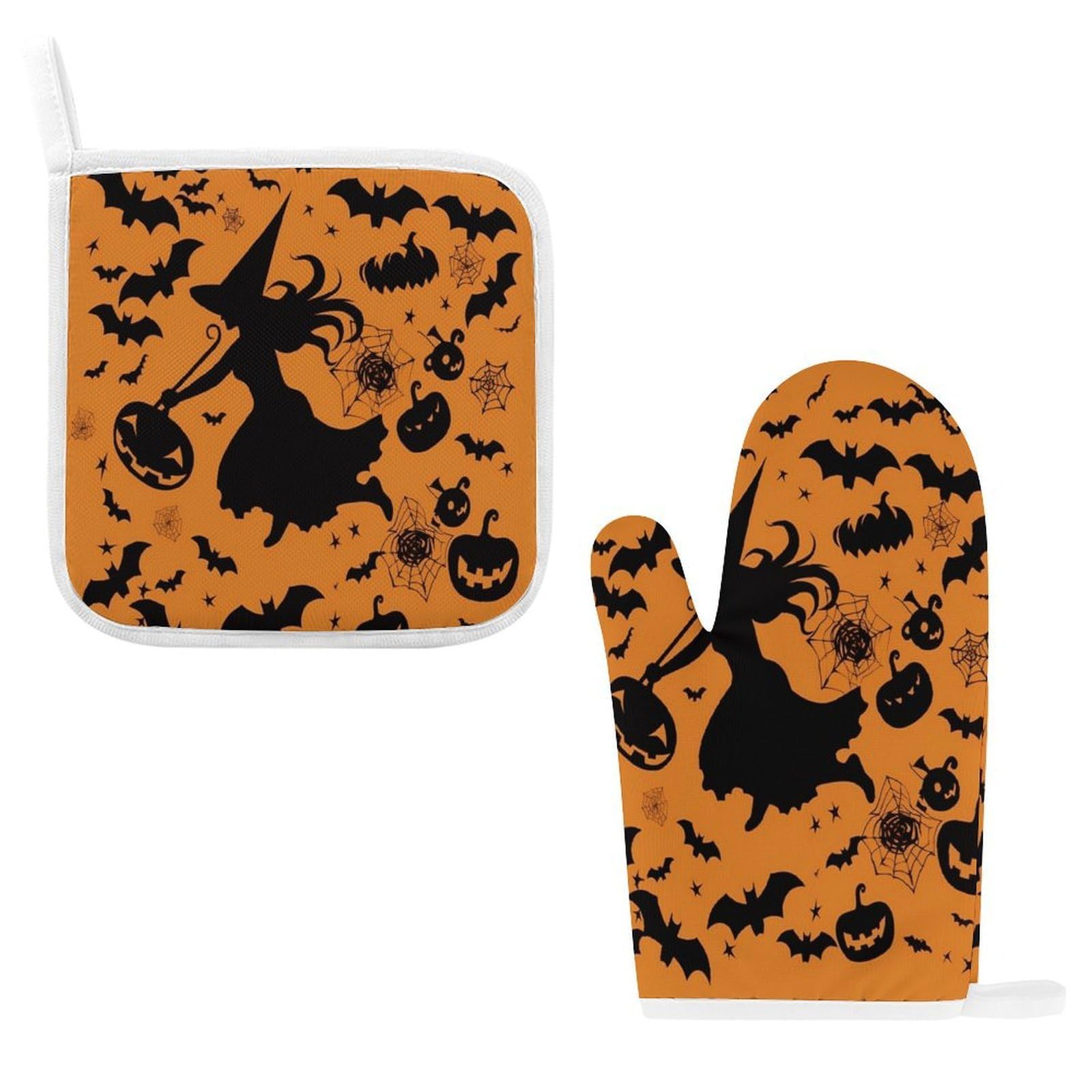 Btcowzrv Style Halloween Witch Flying Oven Mitts And Pot Holders 2Pcs Set