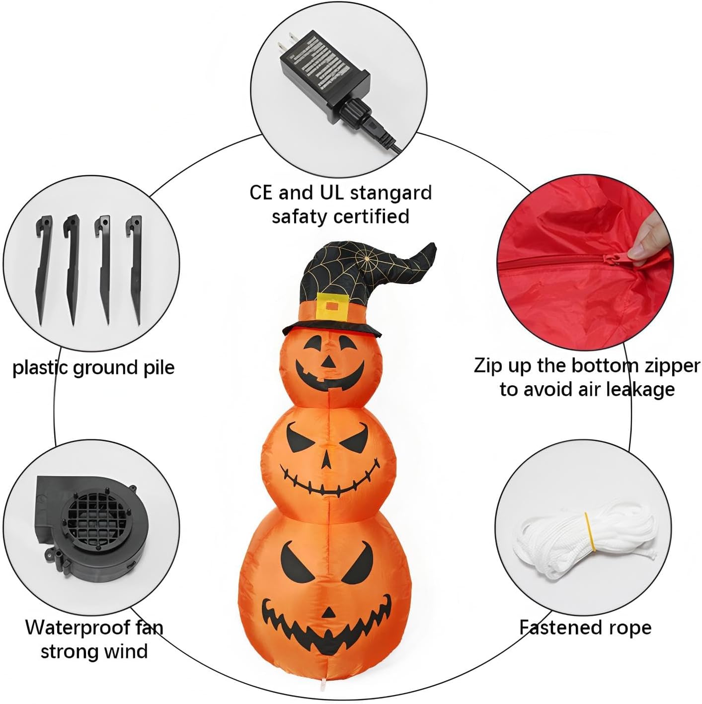 4FT Halloween Inflatables Stacked Pumpkins Outdoor Decorations with Witch Hat – LED Light-Up Blowup Decor, Indoor or Outdoor Yard Decoration for Spooky Party, Easy Setup