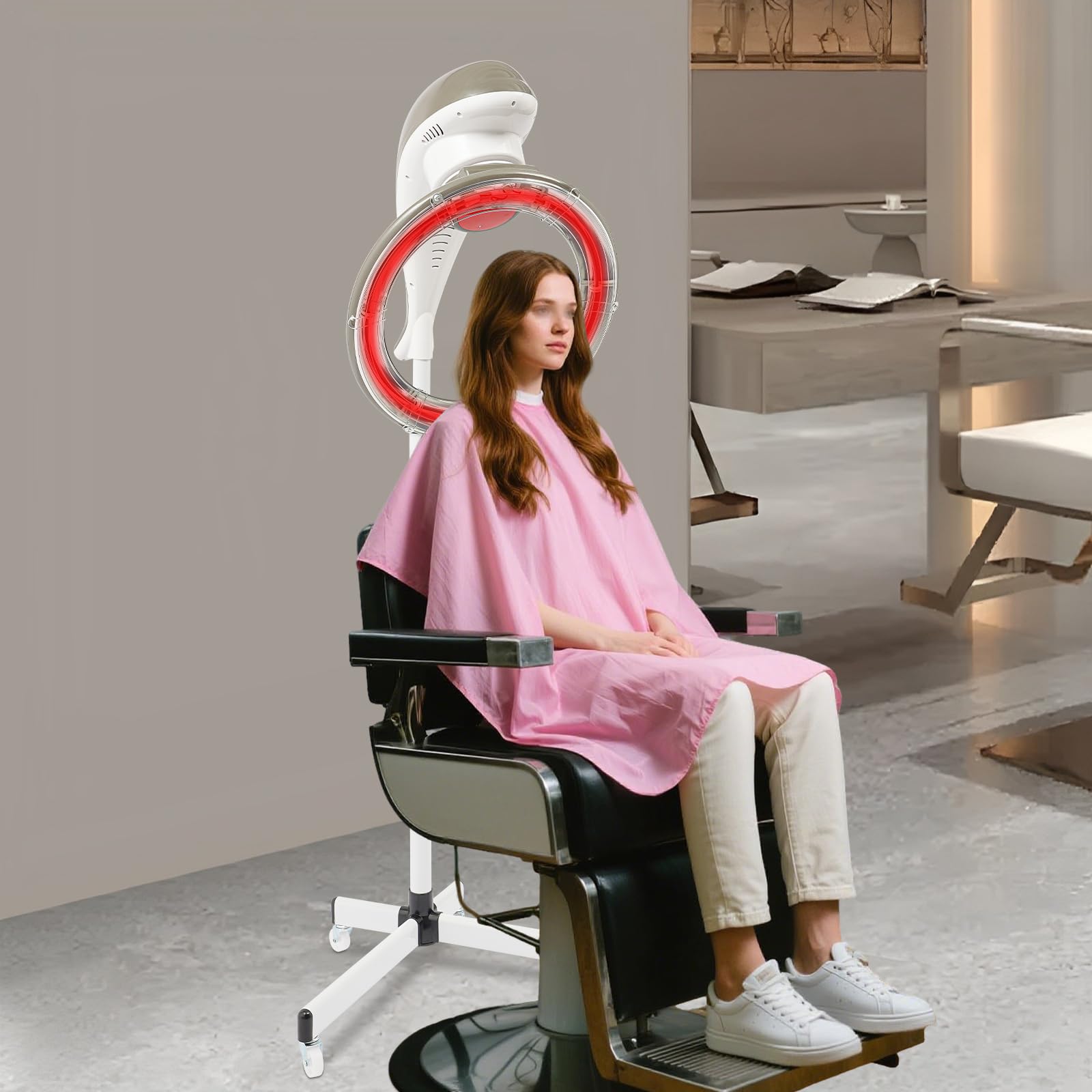 Chauffage De Coiffure Avec Support 950W, Appareil De Coloration Pour Salon De Coiffure, Rotation à 360°, Processeur De Couleur, Coiffage Permanent, Pour Salon Spa, Soins Capillaires à Domicile (Gris)