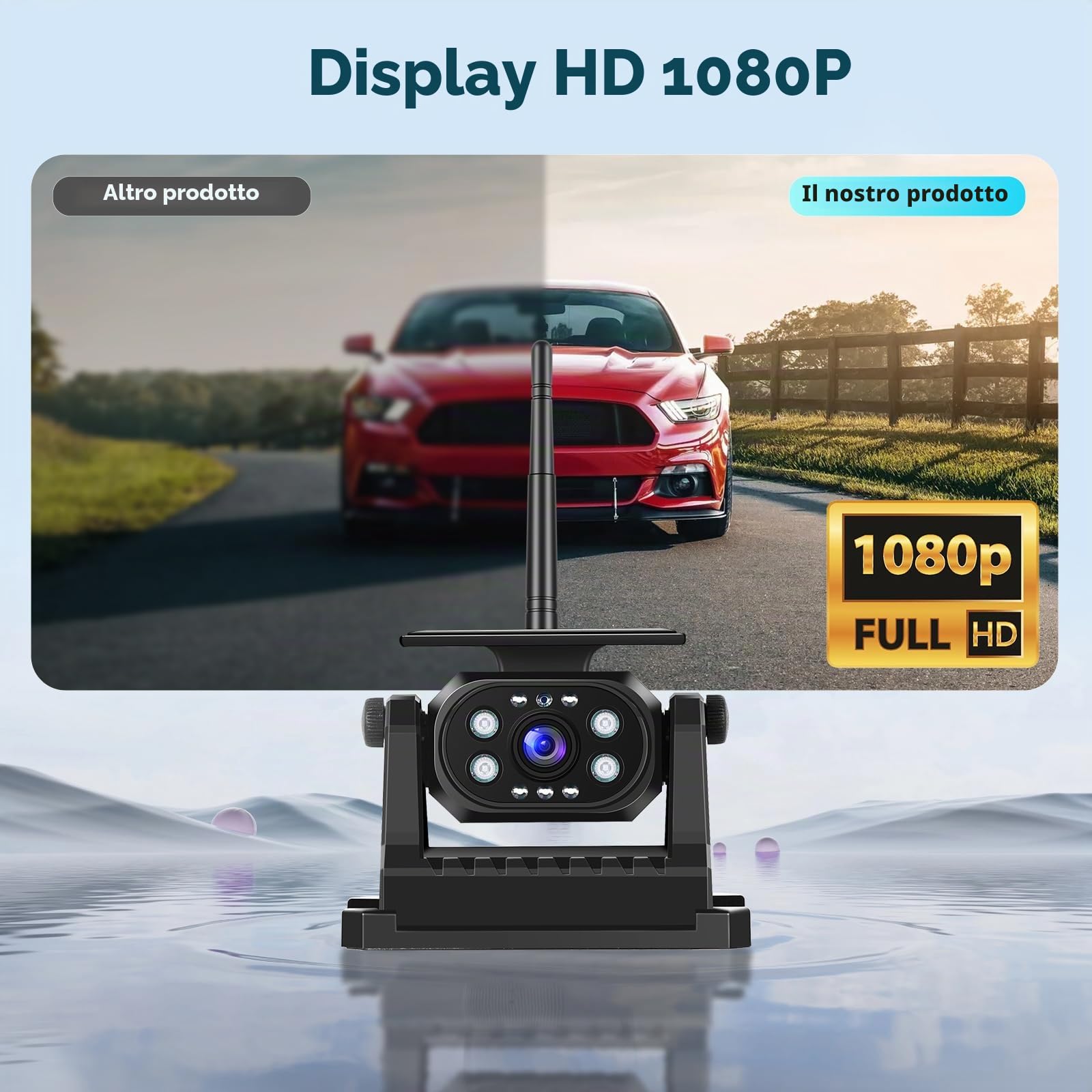 Podofo Telecamera posteriore senza fili WiFi stabile, telecamera di retromarcia 1080P con impermeabile, ricarica solare, base magnetica, aiuto alla retromarcia per camion/rimorchi/RV