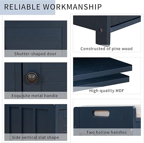 Miniatura 4 de P PURLOVE Banco de almacenamiento de madera con 3 puertas en forma de persiana banco de zapatos con espacio de almacenamiento de 2 tamaños y con