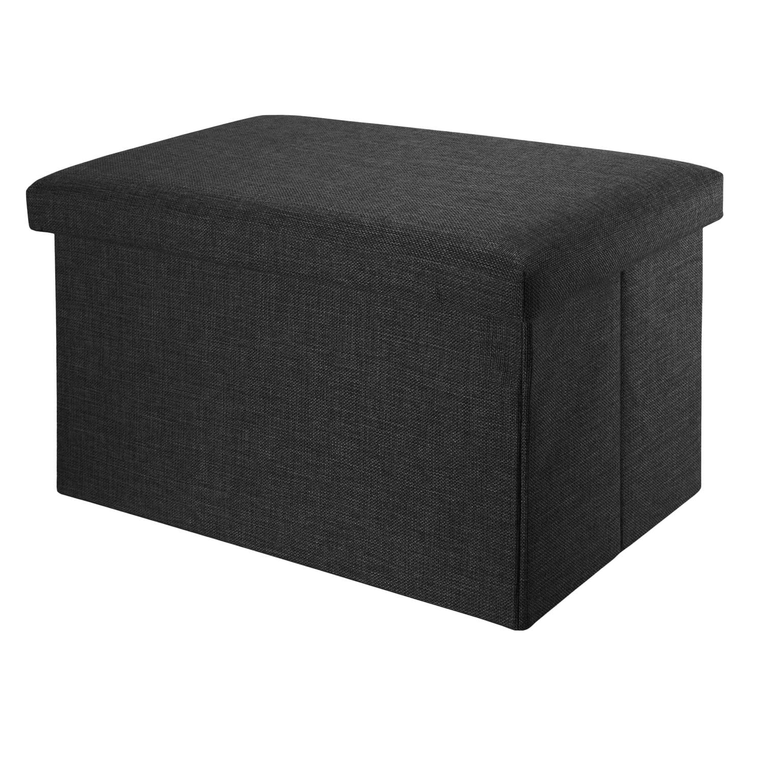 INTIRILIFE Puff Baúl Plegable 78x38x38 cm in Negro Diamante - Taburete Almacenaje Tapizado de Textil Tela Óptica Lino per Almacenamiento y Reposapiés - Asiento Silla Tejido Banqueto