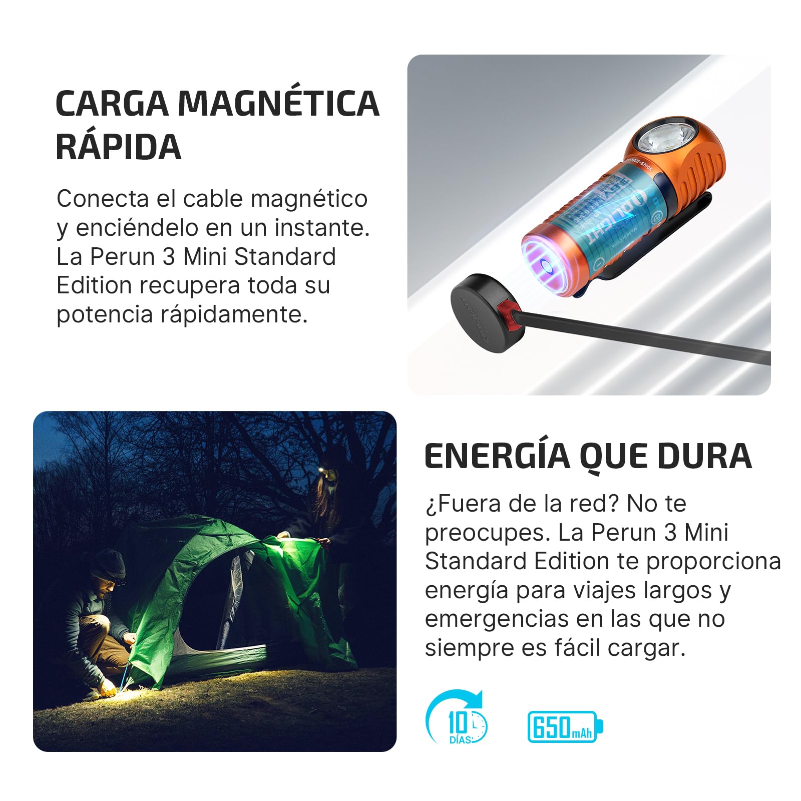 OLIGHT Perun 3 Mini Linterna Frontal LED Recargable de Ángulo Recto Combinando Blanco y Rojo Práctica y Funcional 1250 Lumens 155 Metros 10 Días Máx (Blanco Frío (5700k~6700k), Naranja)
