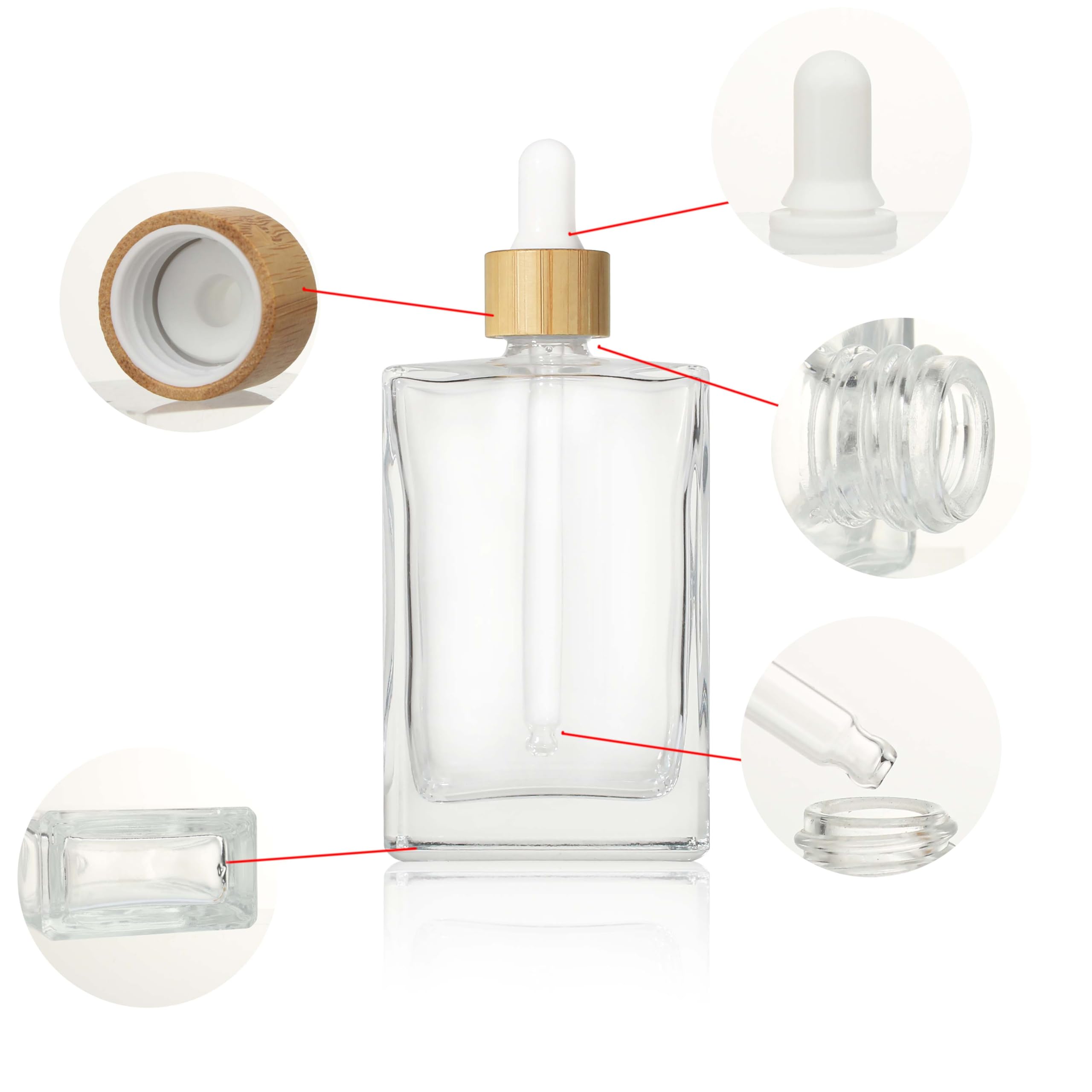 COSIDEA 3 botellas de vidrio plano transparente 100 ml para aceites esenciales de viaje