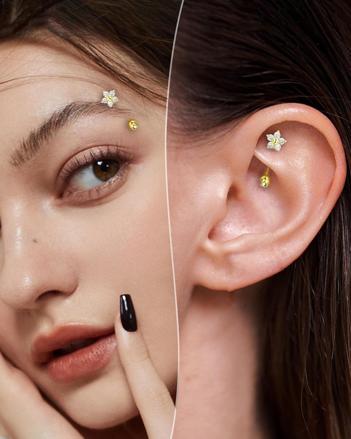 オーロラ×ゴールドフラワーイヤリング | 激安イヤリングの通販販売 - ルピス(LUPIS) COCHARM キュート ルークイヤリング フラワー 16g シルバー ゴールド ルークピアス ジュエリー 女性用 8mm ルークバ