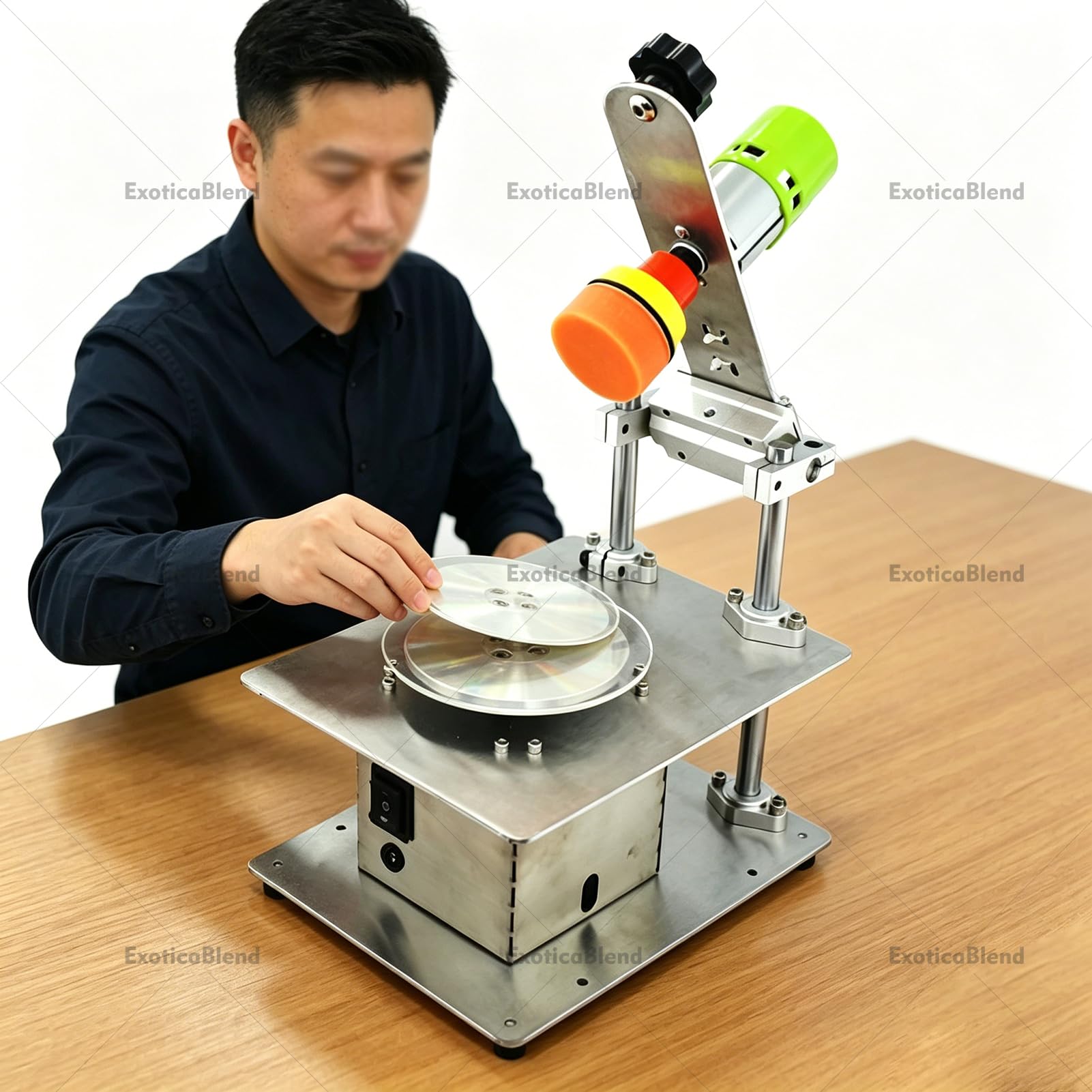 Pulidora de Discos Profesional Eléctrica de 200 W para CD y DVD. Dispositivo para Reparar Arañazos con 2 Discos de Algodón Pulidor, Velocidad Ajustable, Cuerpo de Acero Inoxidable