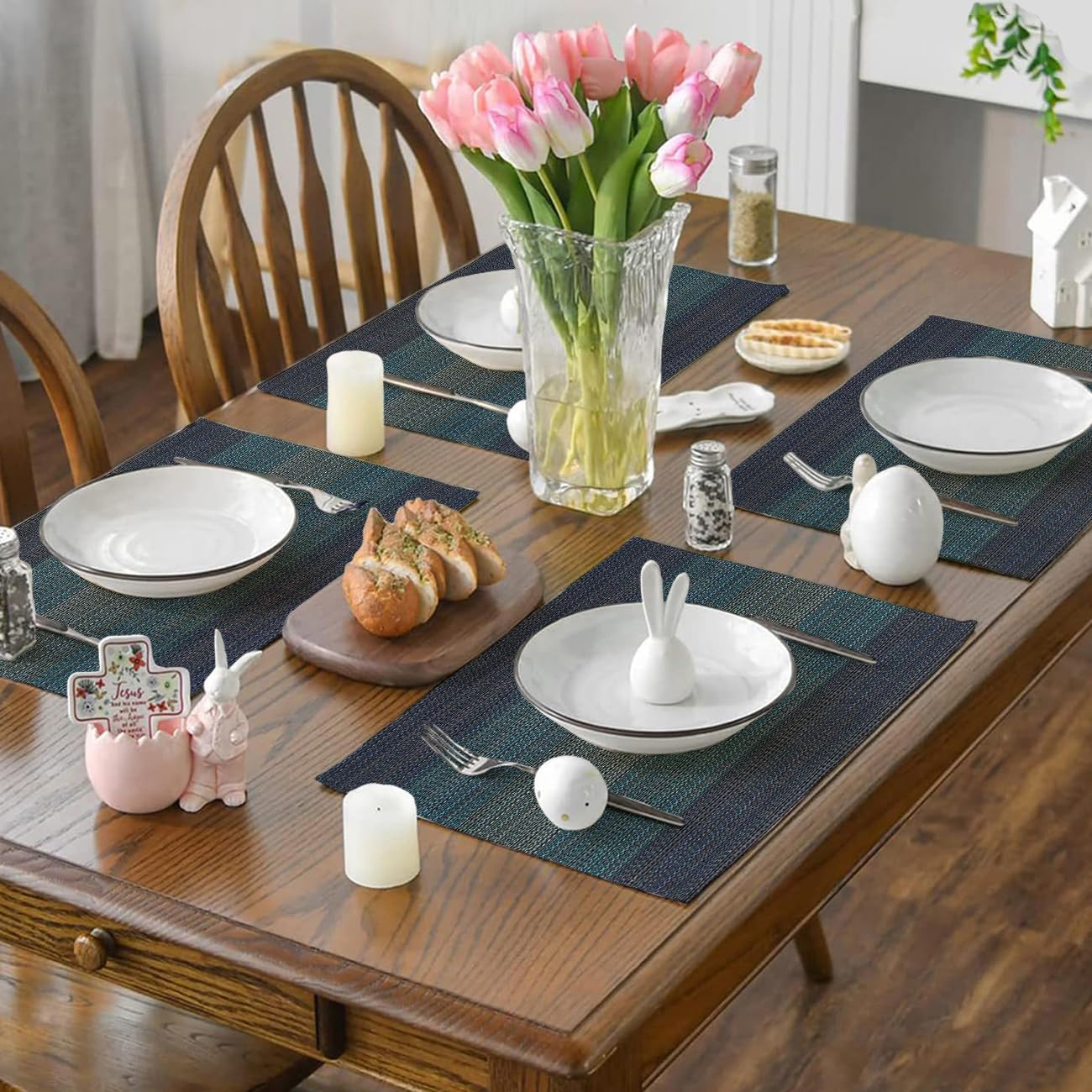 Set di 6 tovagliette con sottobicchieri tovagliette nere in vinile intrecciato a trama incrociata antiscivolo lavabili per tavolo da pranzo cucina ristorante  15