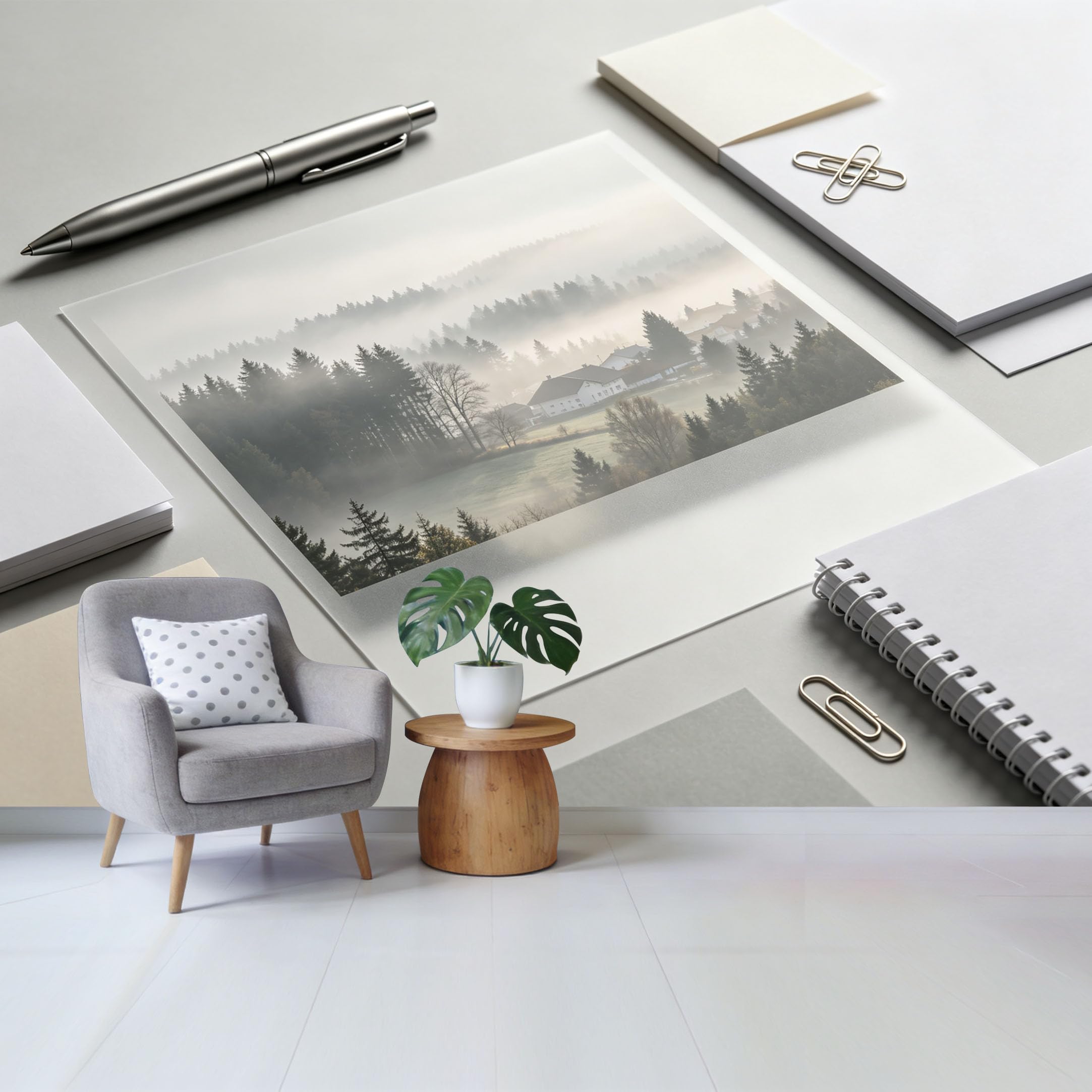 Custom Size Wall Mural Misty Forest Landscape Cottage View Nordic Style SelfAdhesive Wall Fabric Removable Wallpaper for Home Office Decor
