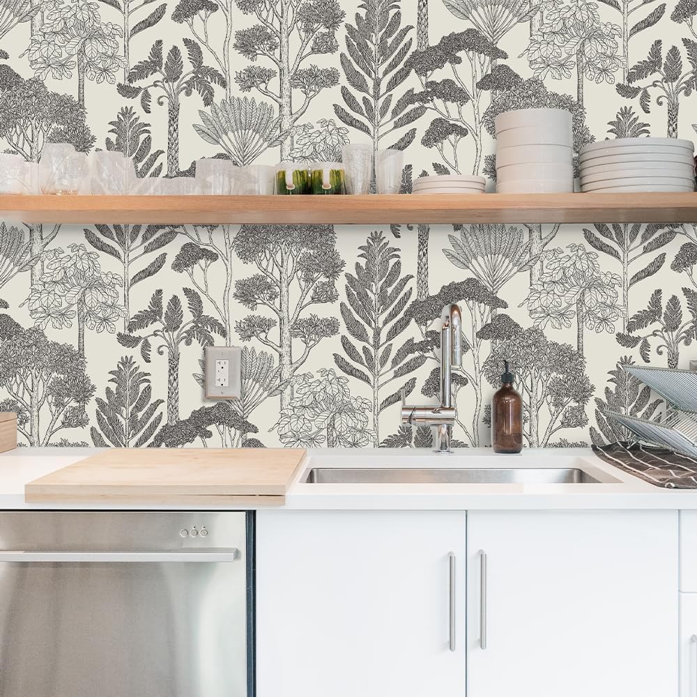 Forest Vintage Peel and Stick Wallpaper for Bathroom Waterproof Boho Contact Paper for Cabinets/Drawers Tree Self Adhesive Removable Wallpaper for Bedroom Retro Farmhouse Vinyl 17.3inW 393inL