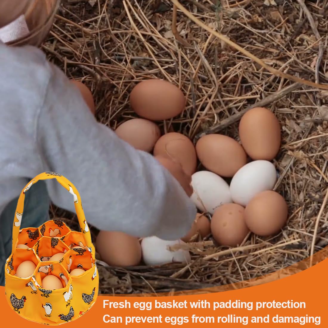 Cesta recolectora de Huevos, 7 Bolsas Reutilizables de Pulpa para Guardar Huevos de Gallina o Manualidades de Pascua en el Jardín