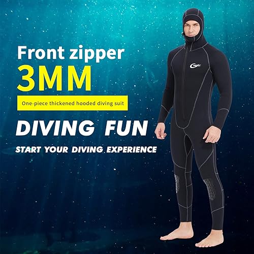 Miniatura 6 de Traje de neopreno completo de 0.197 in y 0.118 in para hombre, traje de buceo con cremallera frontal, sudadera con capucha para esnórquel, surf,