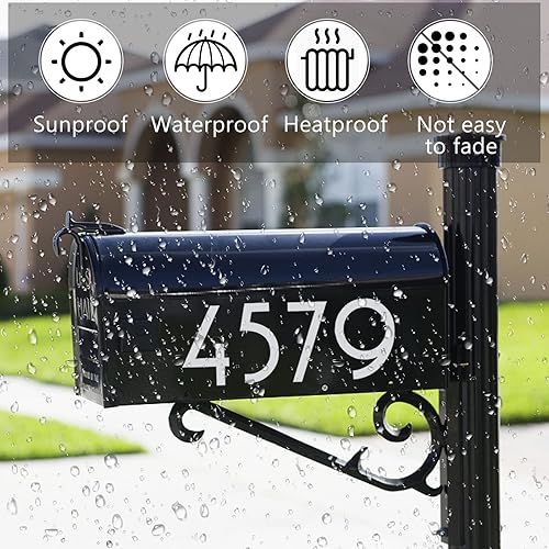 Miniatura 2 de 6 juegos de números de buzón reflectantes blancos de 3 pulgadas, números de buzón para exteriores, vinilo impermeable, fácil de despegar y pegar,