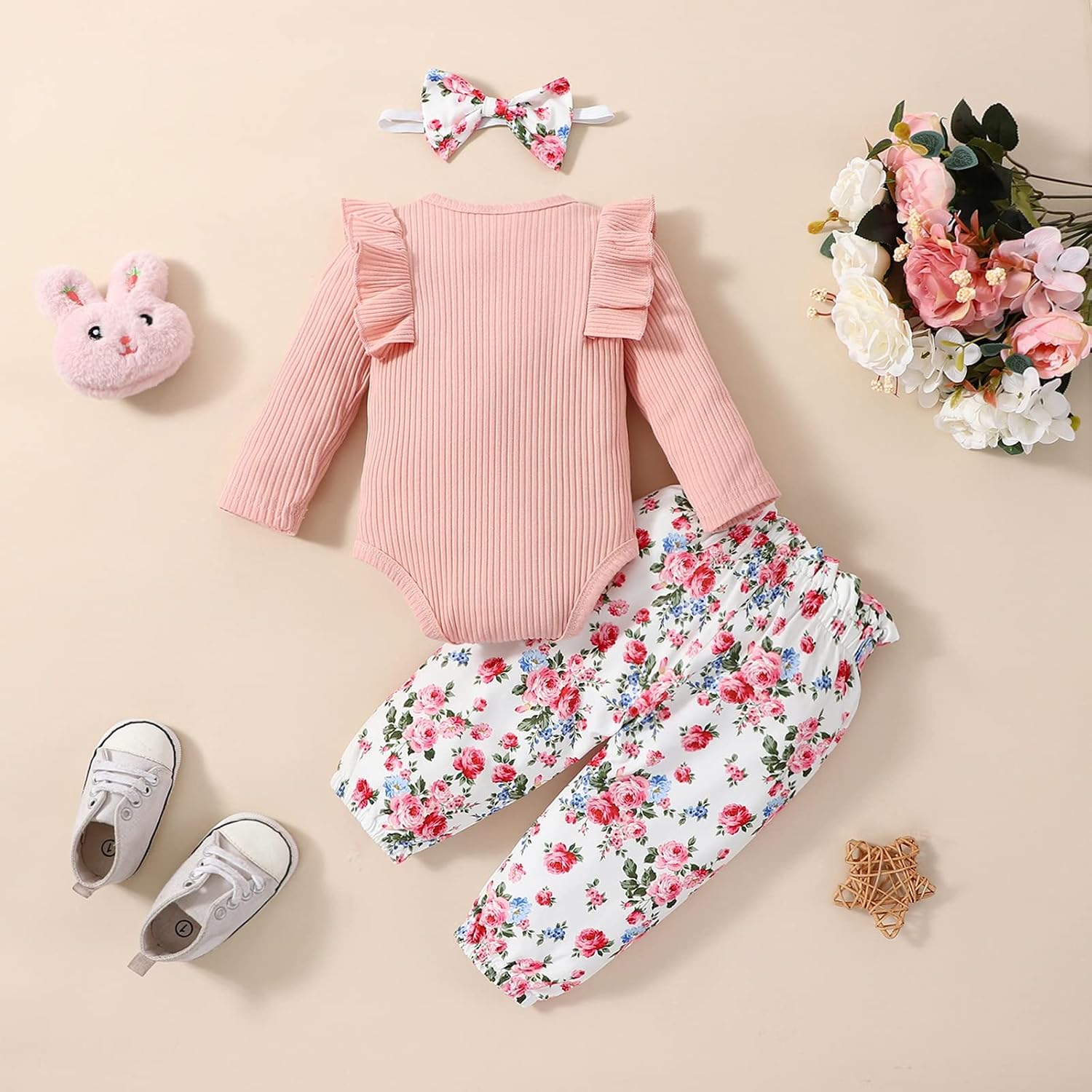 FOCUTEBB My First Easter Outfit Baby Girls Newborn Infant Clothes Easter Bunny Ruffled Romper Pants Clothes Set 0-18 Months