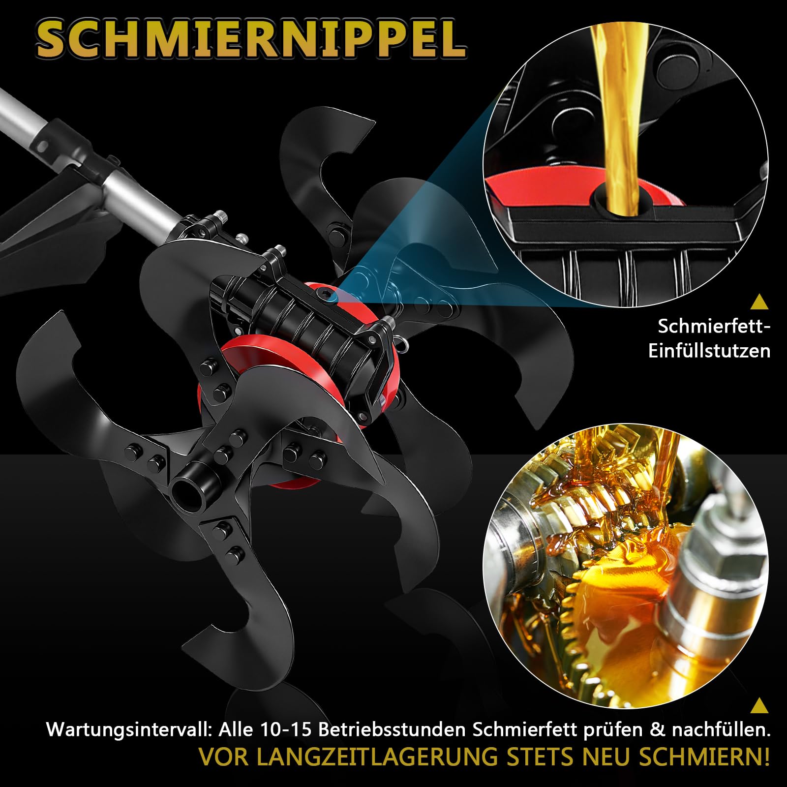 2-In-1 Akku-Bodenhacke Motorhacke mit 2 Akkus | Elektrisch Bodenfräse | 680 U/Min Bürstenloser Elektro Gartenfräse mit Arbeitsbreite 23 cm und Arbeitstiefe 25 cm für Rasen/Garten/Bodenbearbeitung