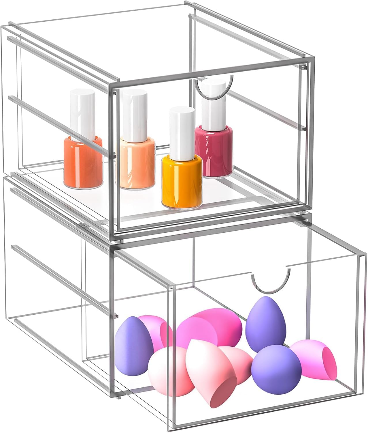 2 Pack Stackable Storage Drawers, Cosmetic Organizer, Make Up Organiser Storage, Perfume Organiser Dustproof Drawer Storage for Dresser, Bathroom, Desk