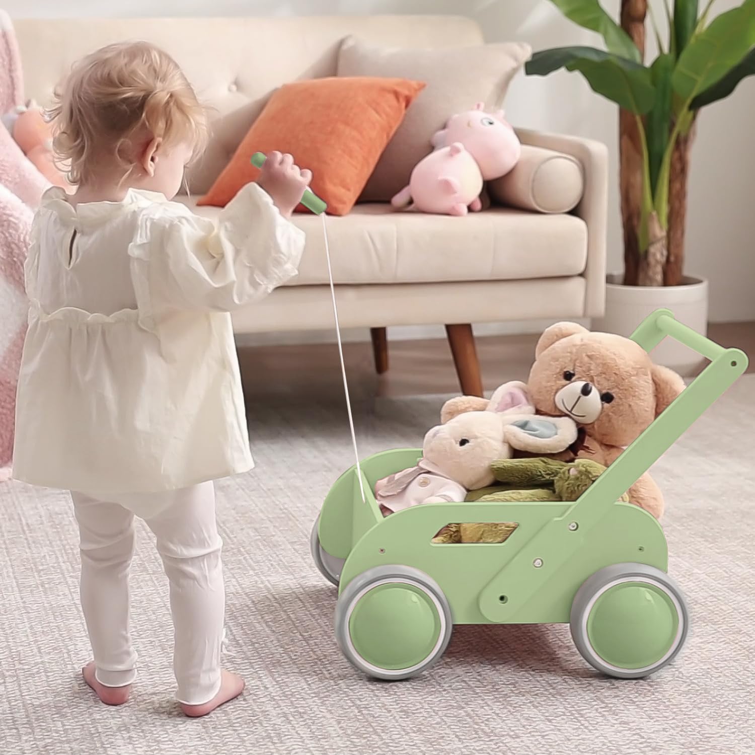 Andador Madera Bebé, Caminador Bebé para Niños y Niñas, Andadores para Bebes con Espacio de Almacenamiento, Regalo para Cumpleaños Navidad, Verde