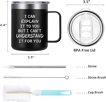 Qtencas Engineer Gifts, I Can Explain It to You But I Can't Understand It for You Stainless Steel Coffee Mug, Christmas Birthday Gifts for Engineers Men Coworker Boss Office Computer Geek(12OZ, Black)