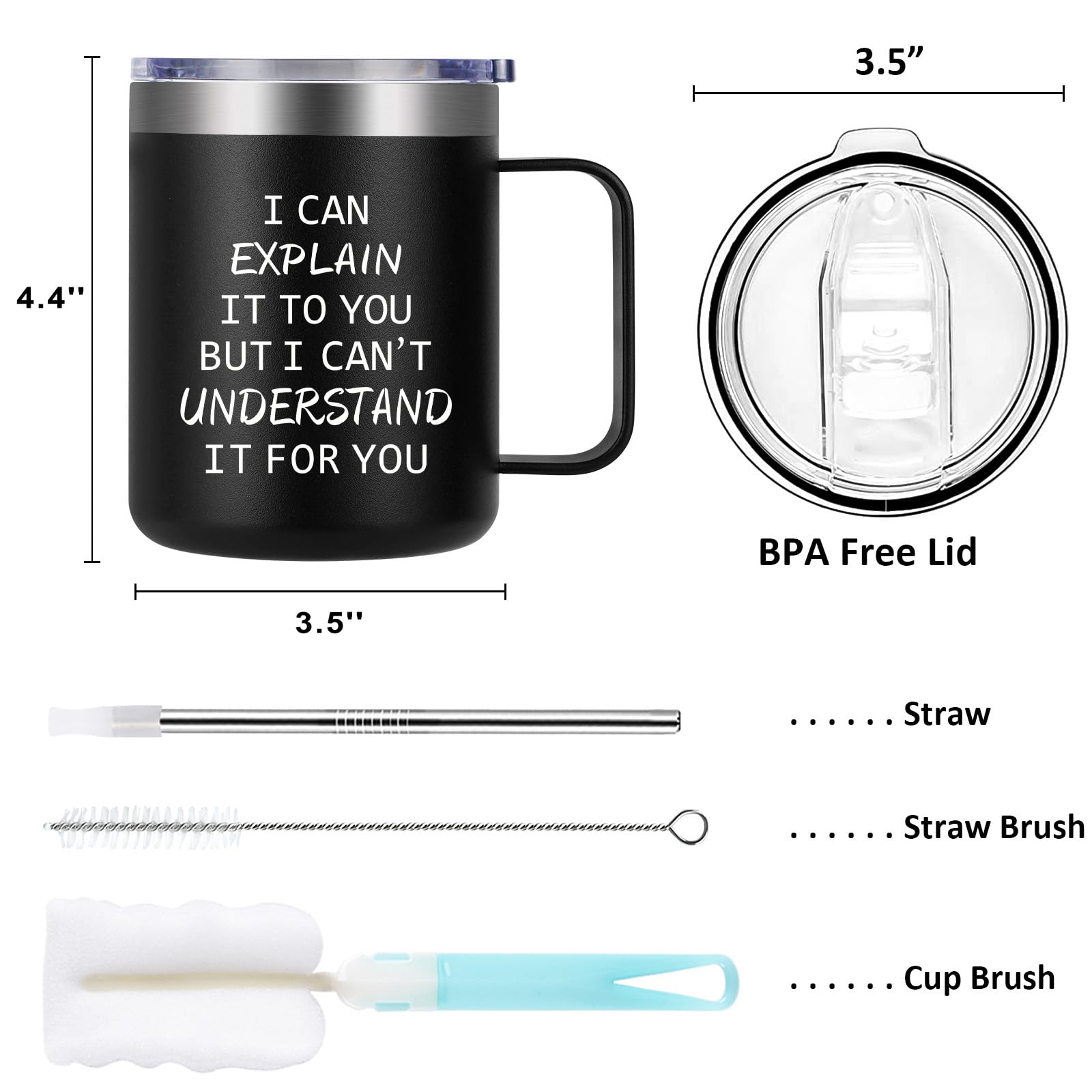 Qtencas Engineer Gifts, I Can Explain It to You But I Can't Understand It for You Stainless Steel Coffee Mug, Christmas Birthday Gifts for Engineers Men Coworker Boss Office Computer Geek(12OZ, Black)