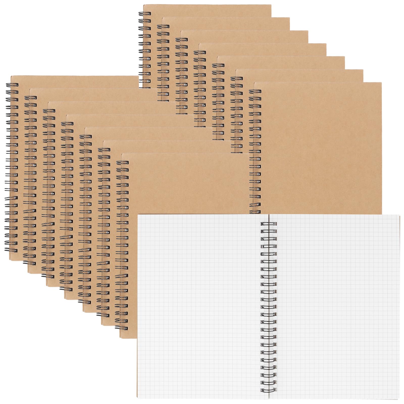 MOUYAT 15PCS A5 Squared Notebook, 120 Pages/60 Sheets A5 Grid Notebooks, Brown Spiral Graph Paper Notebook for Office or Travel Journal