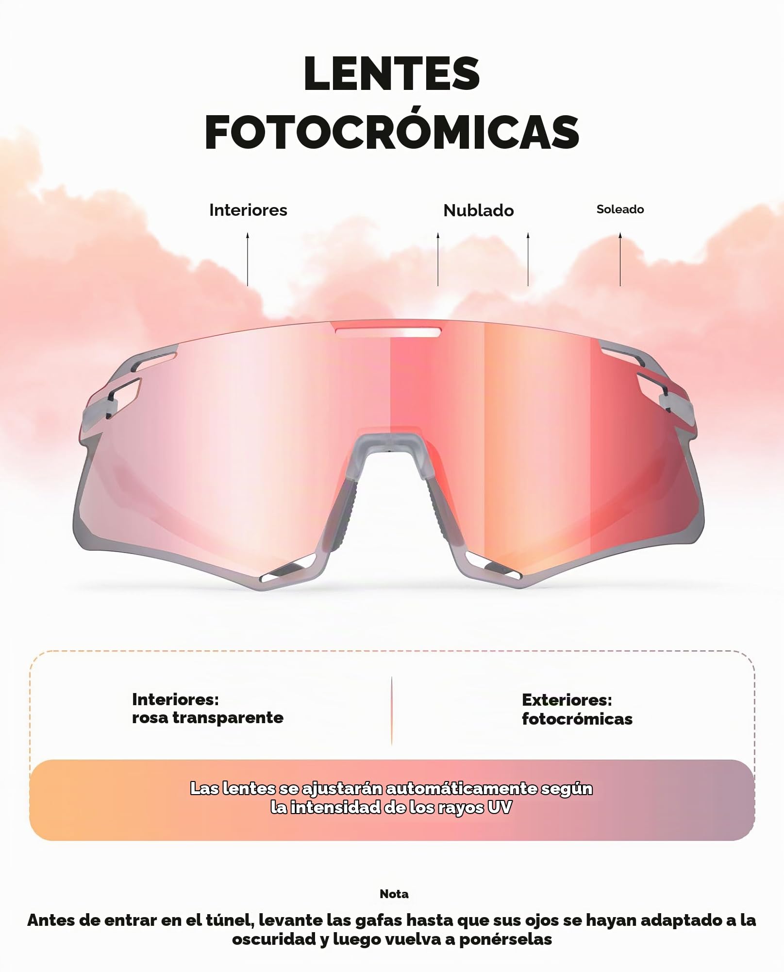 ROCKBROS Gafas de Ciclismo Fotocromáticas Gafas de Sol Deportivas Hombre y Mujer Gafas de Ciclismo de Montura TR90 para Deportes al Aire Libre Ciclismo MTB Pesca Running