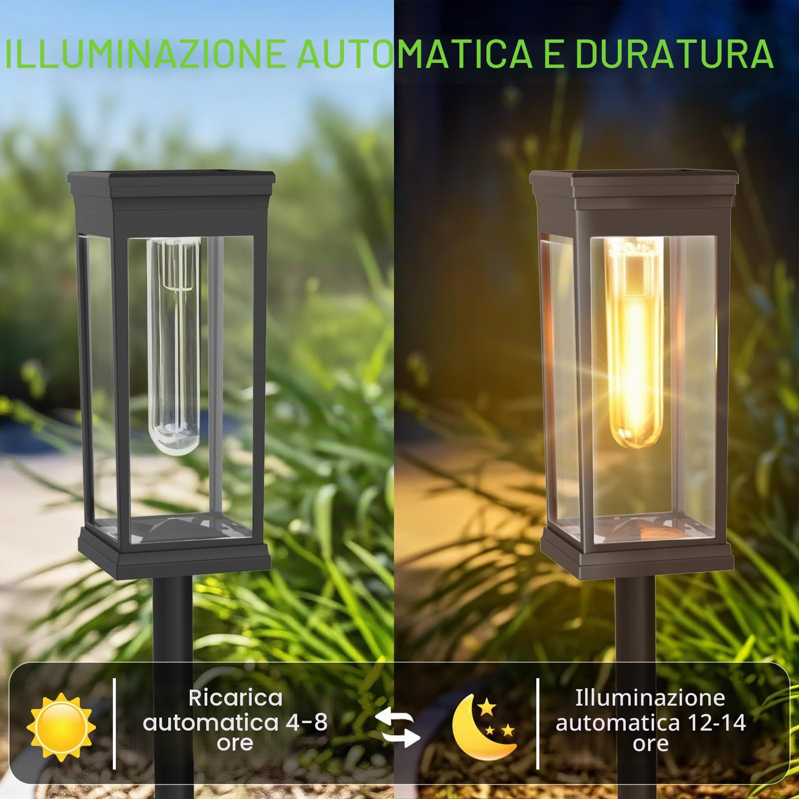8 luci solari per esterni, giardino, 1000 mAh, IP65, impermeabili, super luminose, luci solari per esterni, auto su/fuori solare per prato da giardino