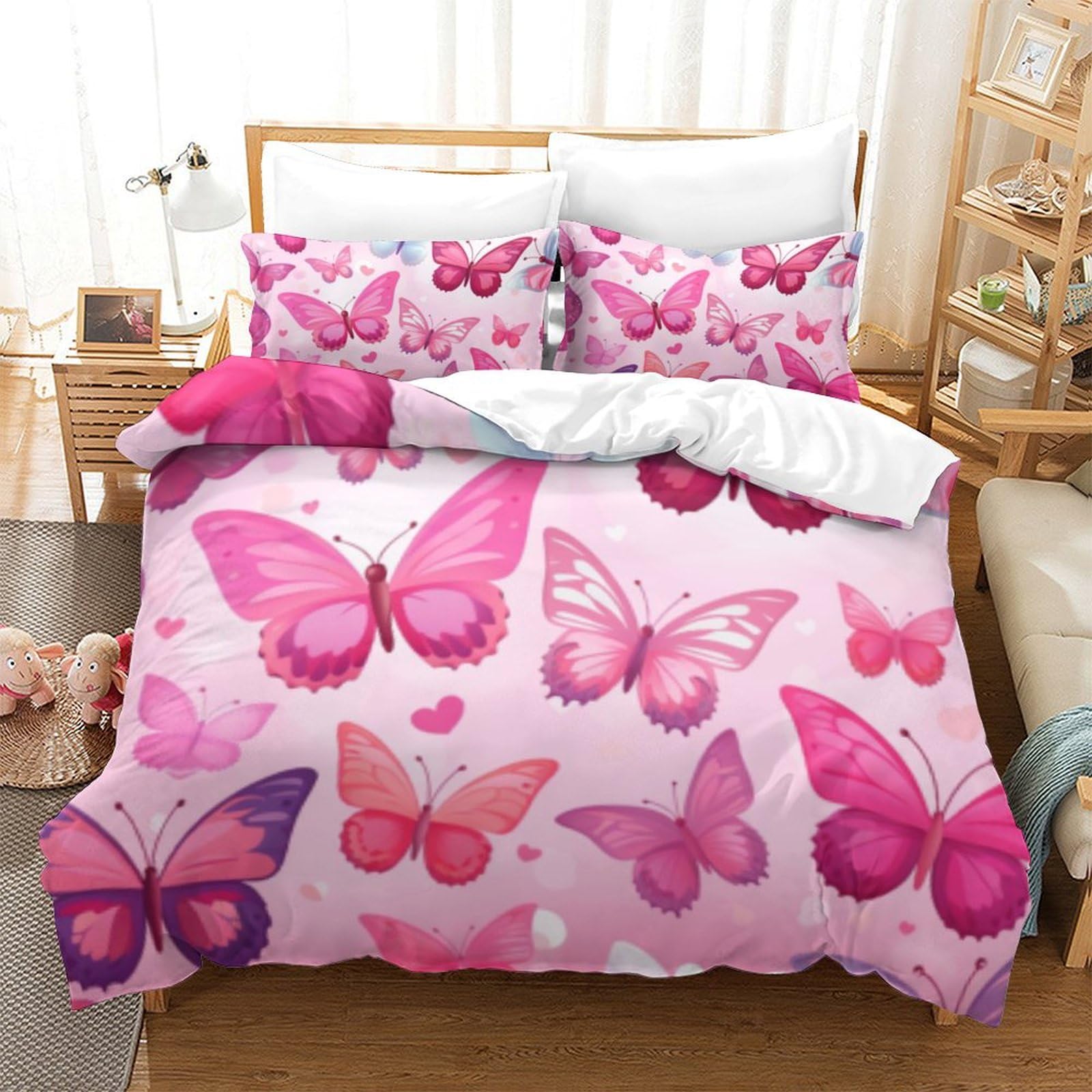Parure de lit papillon 260x220 cm en microfibre douce avec taies d'oreiller