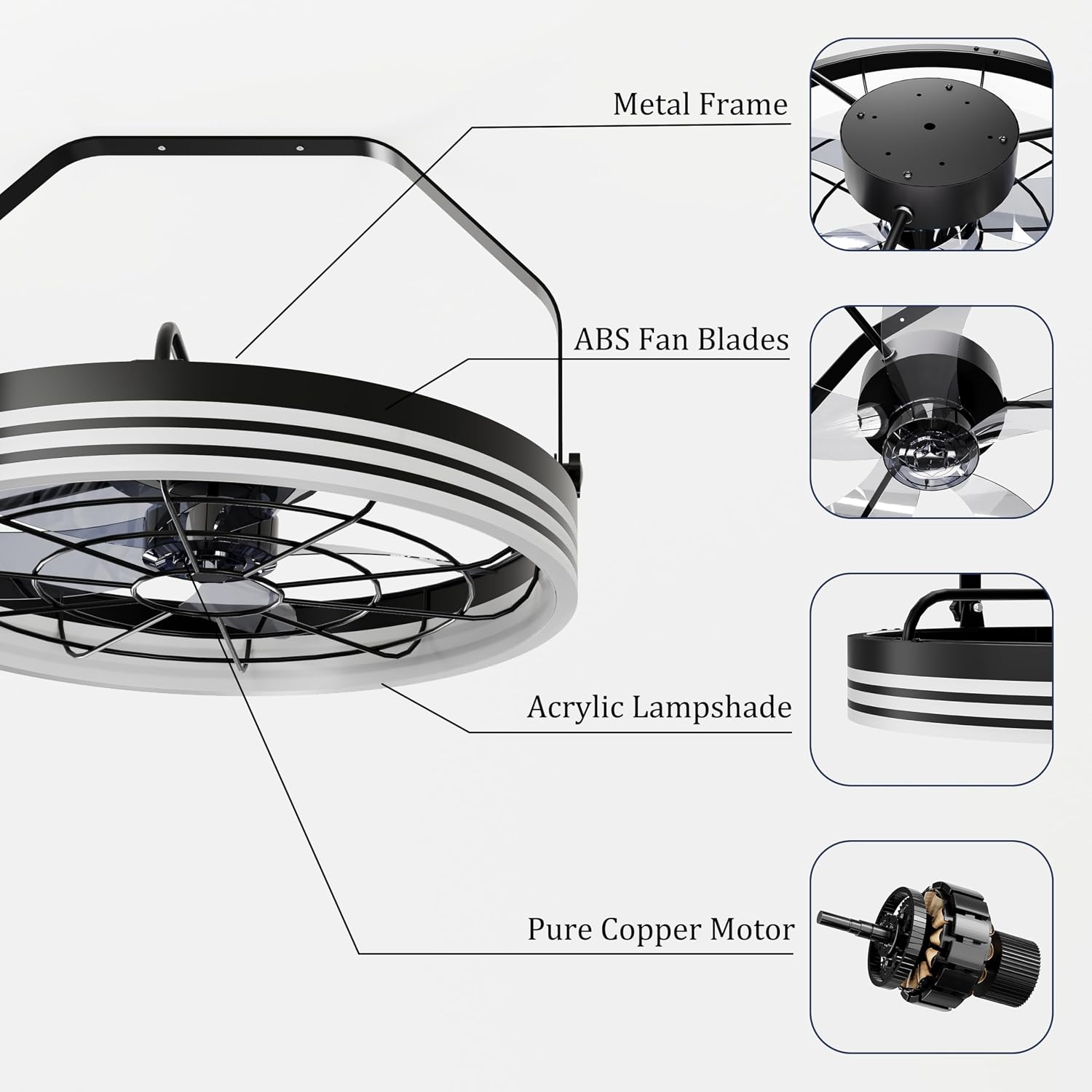 20 Inch Reversible Wall Mount Fan with Light, Plug in 3CCT Dimmable Fan Light with Remote and APP Control, Indoor/Outdoor Wall Mounted Fans with 6-Speed for Garage, Patio, Living Room（LED Frame）