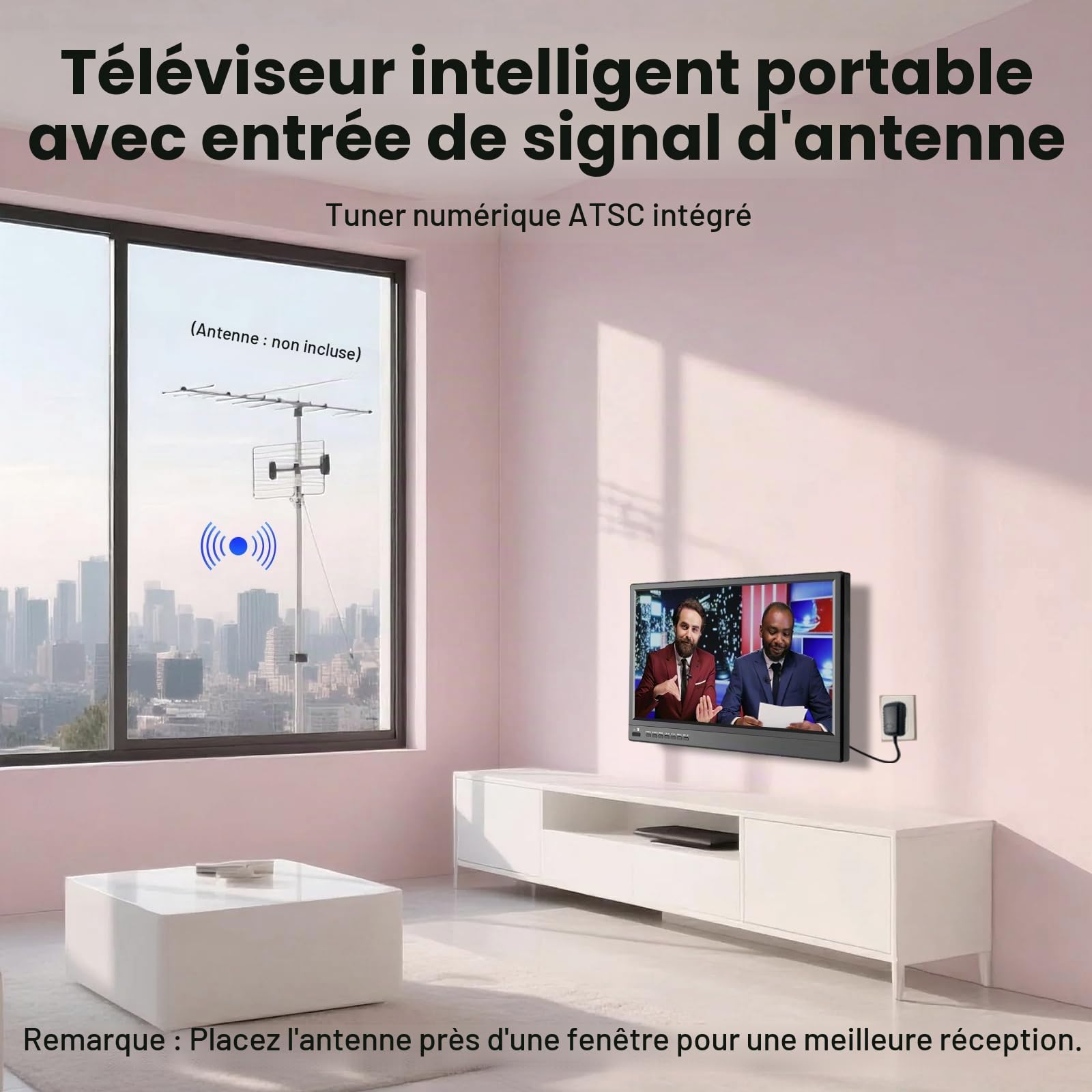 ZOSHING Smart TV de 17", petit téléviseur avec entrée HDMI, tuner numérique intégré/prend en charge USB mural pour chambre à coucher, cuisine, camping-car – Télécommande incluse (noir)