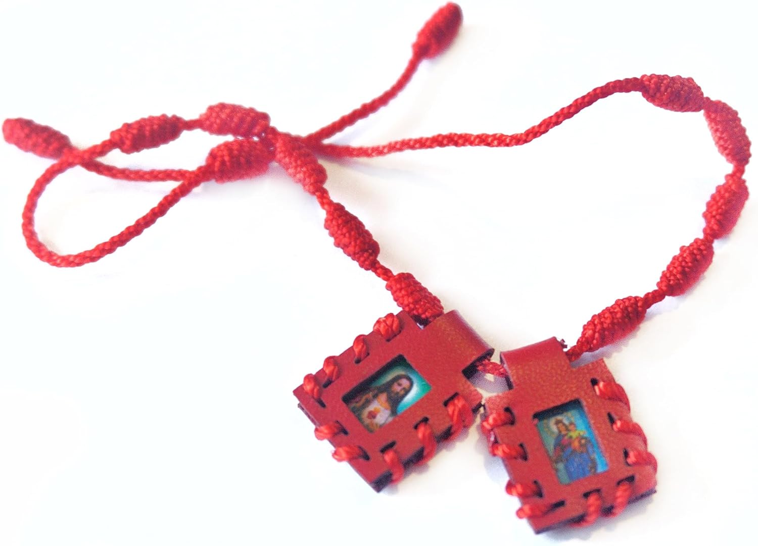 Sacred Catholic Scapular Bracelet Red Leather Handmade of Sacred Heart of Jesus, Sacred Virgin of Carmen, Sacred Virgin of Guadalupe and St. Michael Archangel. 1.3cm x 1.5cm by Zaraleas - Image 2