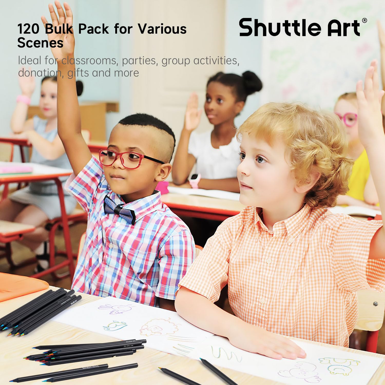 Shuttle Art 120 Stück Regenbogen-Bleistifte, 7 Farben in 1 Regenbogen-Buntstifte, vorgespitzte, bruchfeste schwarze Holzstifte für Erwachsene zum Malen, Zeichnen, Skizzieren